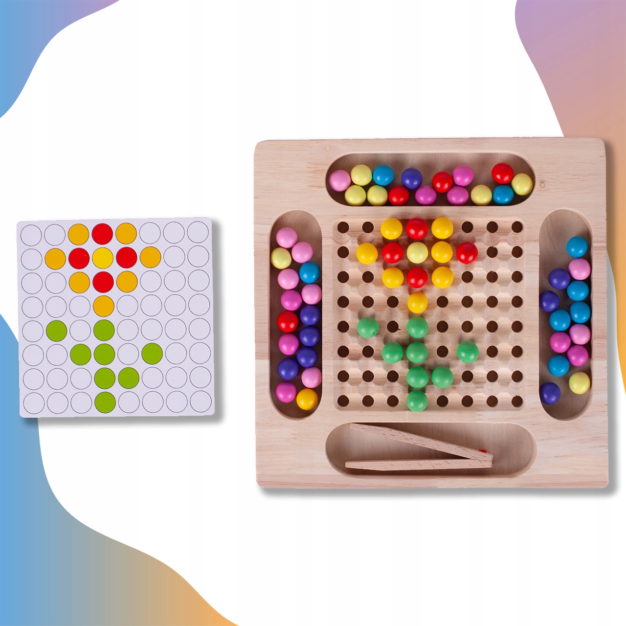 DŘEVĚNÁ MONTESSORI HRANÍ KULIČKOVÁ PUZZLE MOZAIKA Materiál: dřevo