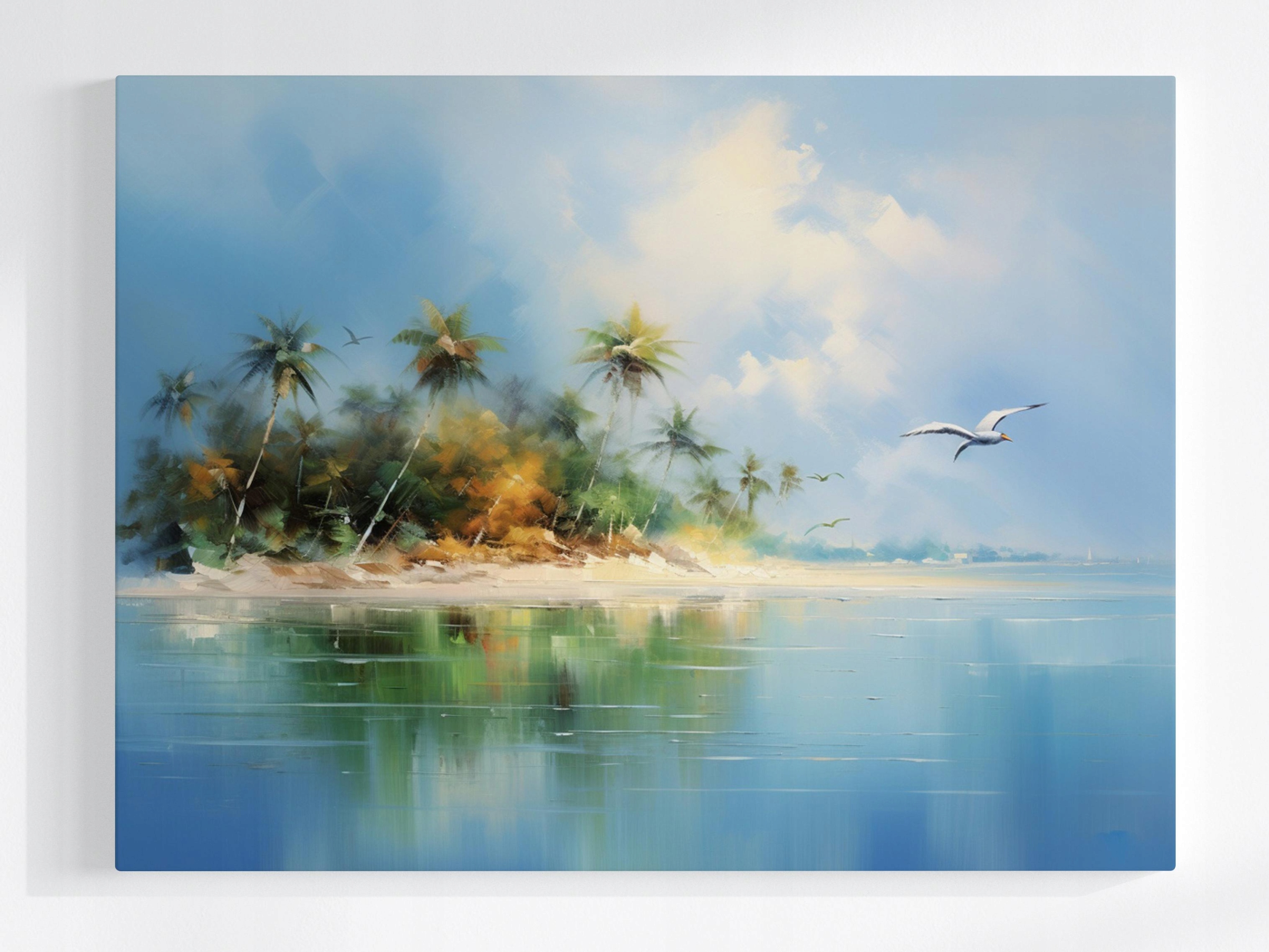 Obraz Na Plátně Canvas Krajina Moře Oceán Ostrov Pláž Palmy Mewa 100x75