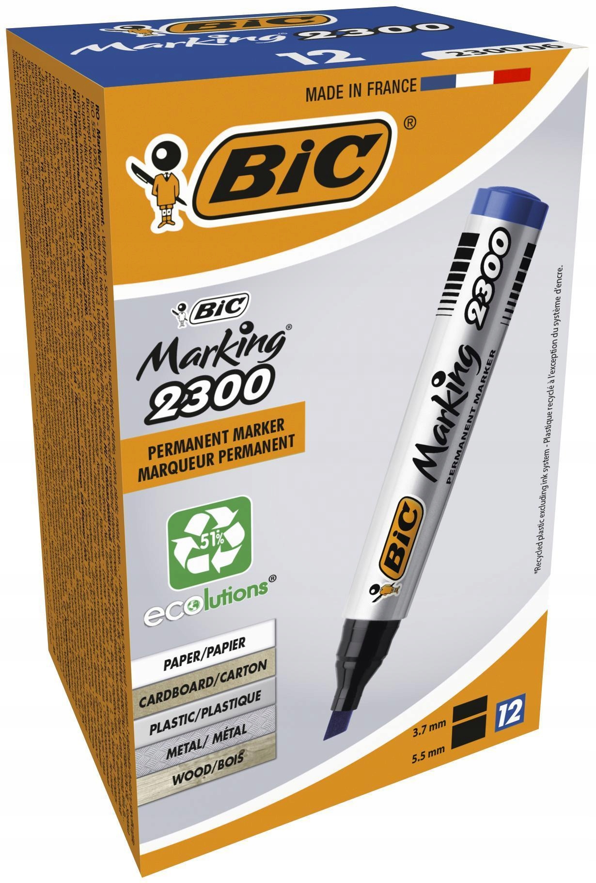 BIC ZESTAW MARKER PERMANENTNY 2300 NIEBIESKI ŚCIĘTA KOŃCÓWKA ALKOHOLOWY X12 Marka BIC