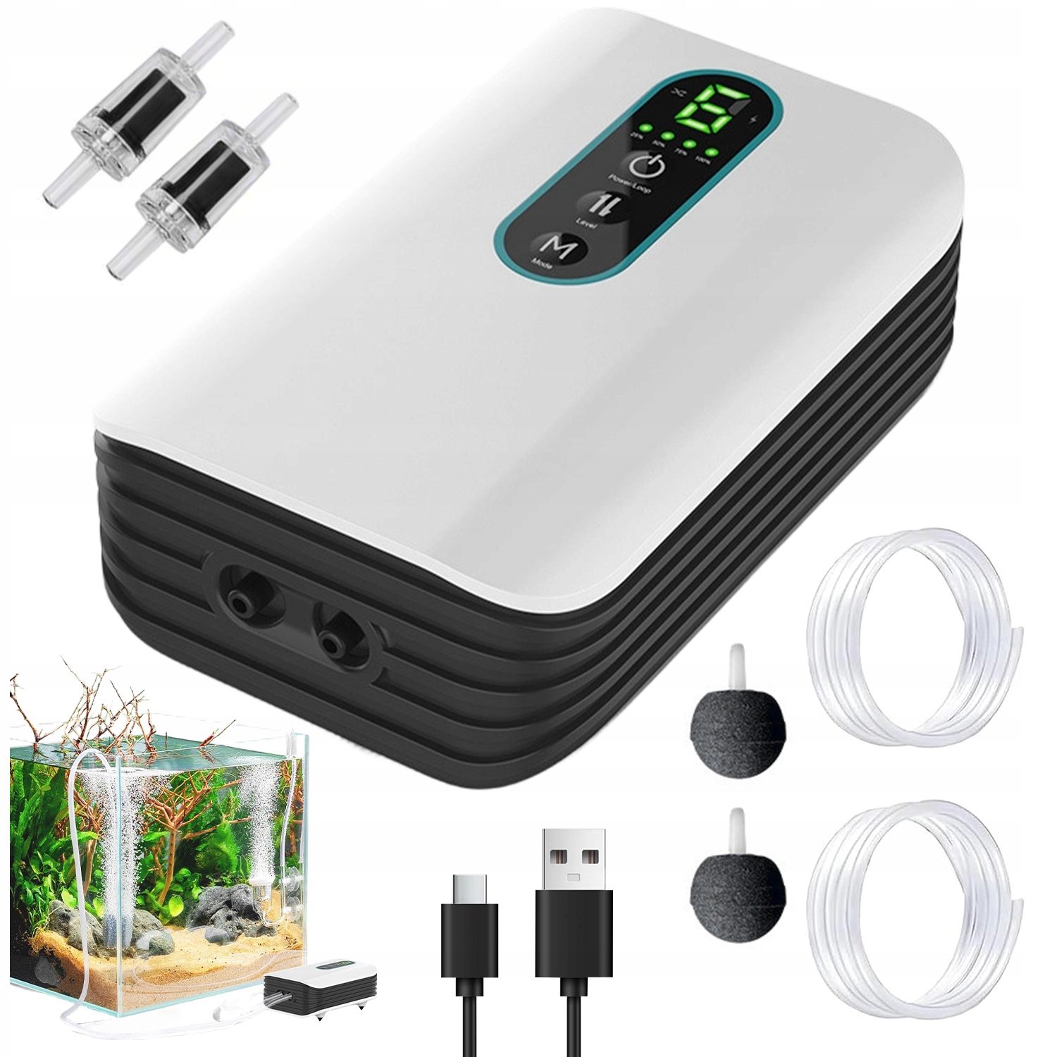 Levně Provzdušňovací Pumpa Pro Akvárium 2600 Mah, 6 Úrovní Vzduchu