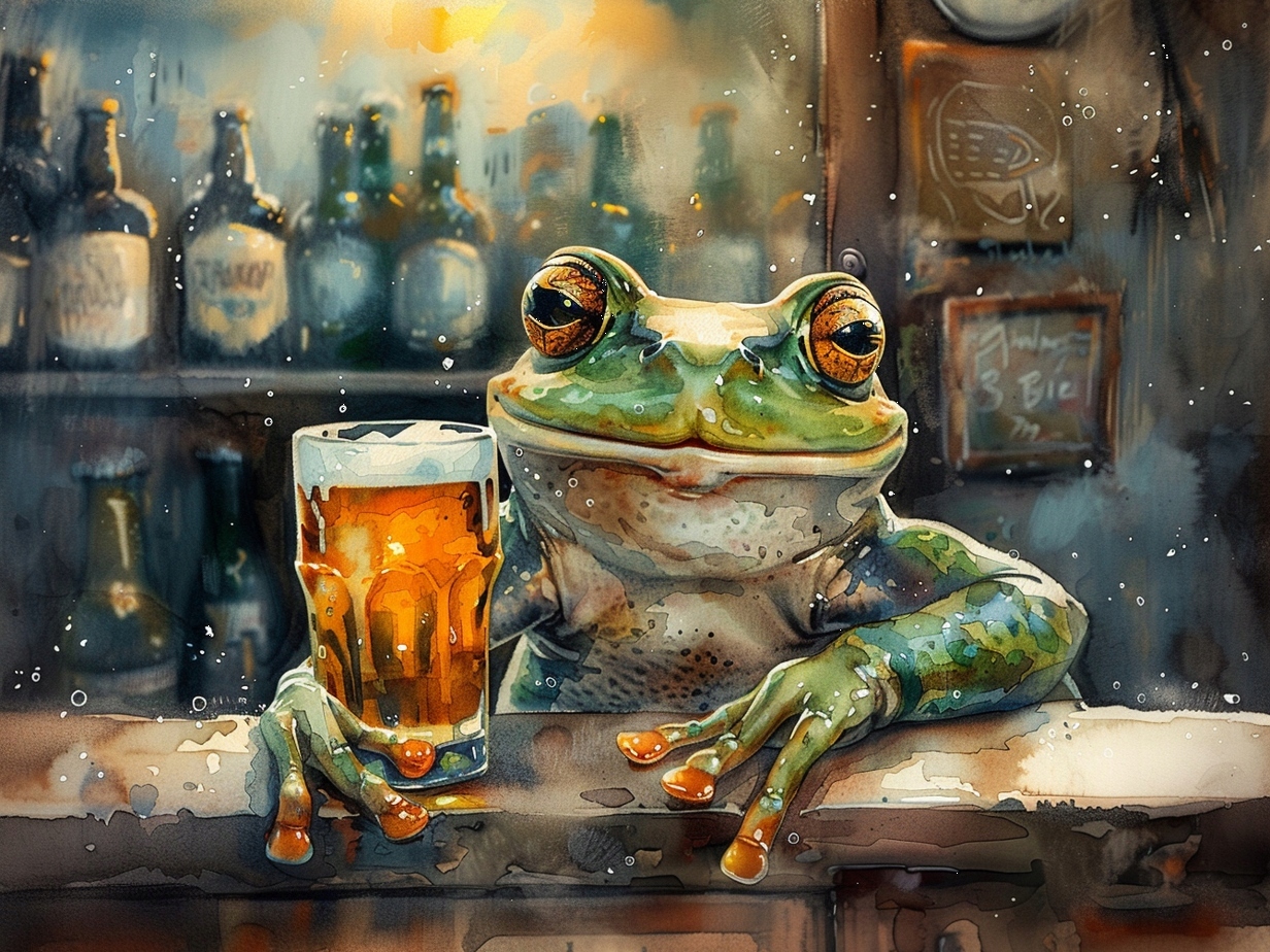 Obraz Na Plátně Canvas Grafika Žába Žabka Pivo Pub Hospoda Drink Bar 100x75