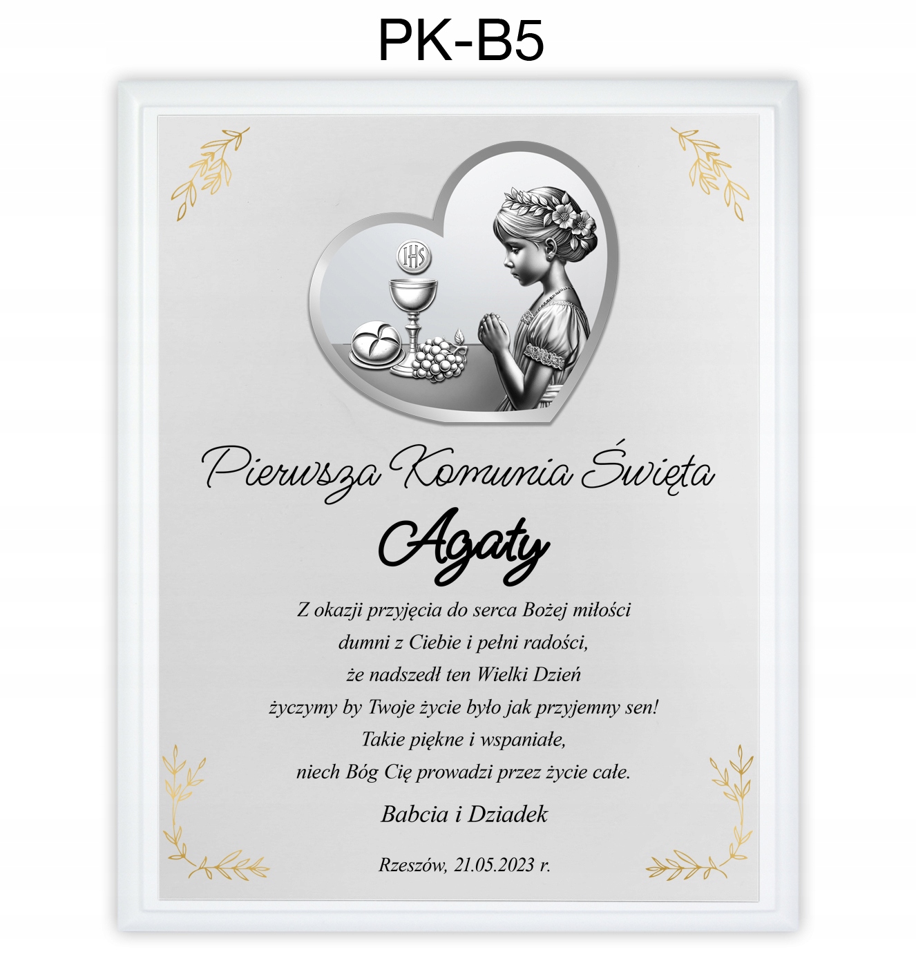 OBRAZEK PAMIĄTKA PIERWSZEJ KOMUNII ŚWIĘTEJ PREZENT NA KOMUNIĘ Z GRAWEREM Okazje komunia