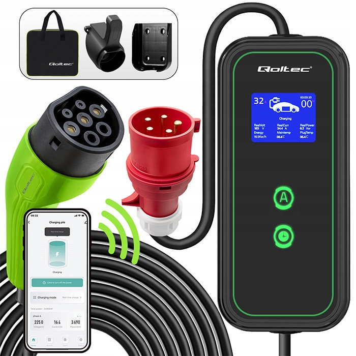 Mobilná elektrická nabíjačka Ev Typ2 7 kW s WiFi a LCD 5 m Wallbox Qoltec