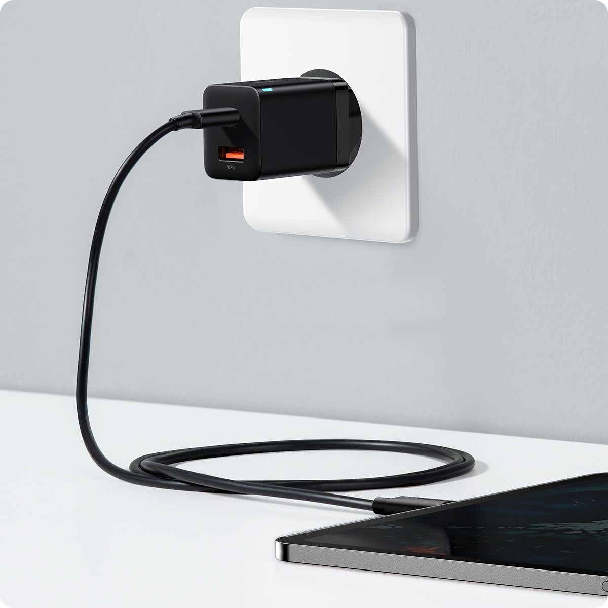 MOCNA SZYBKA ŁADOWARKA ZASILACZ BASEUS DO TELEFONU 2x USB-C USB PD QC 30W Przewód w zestawie nie