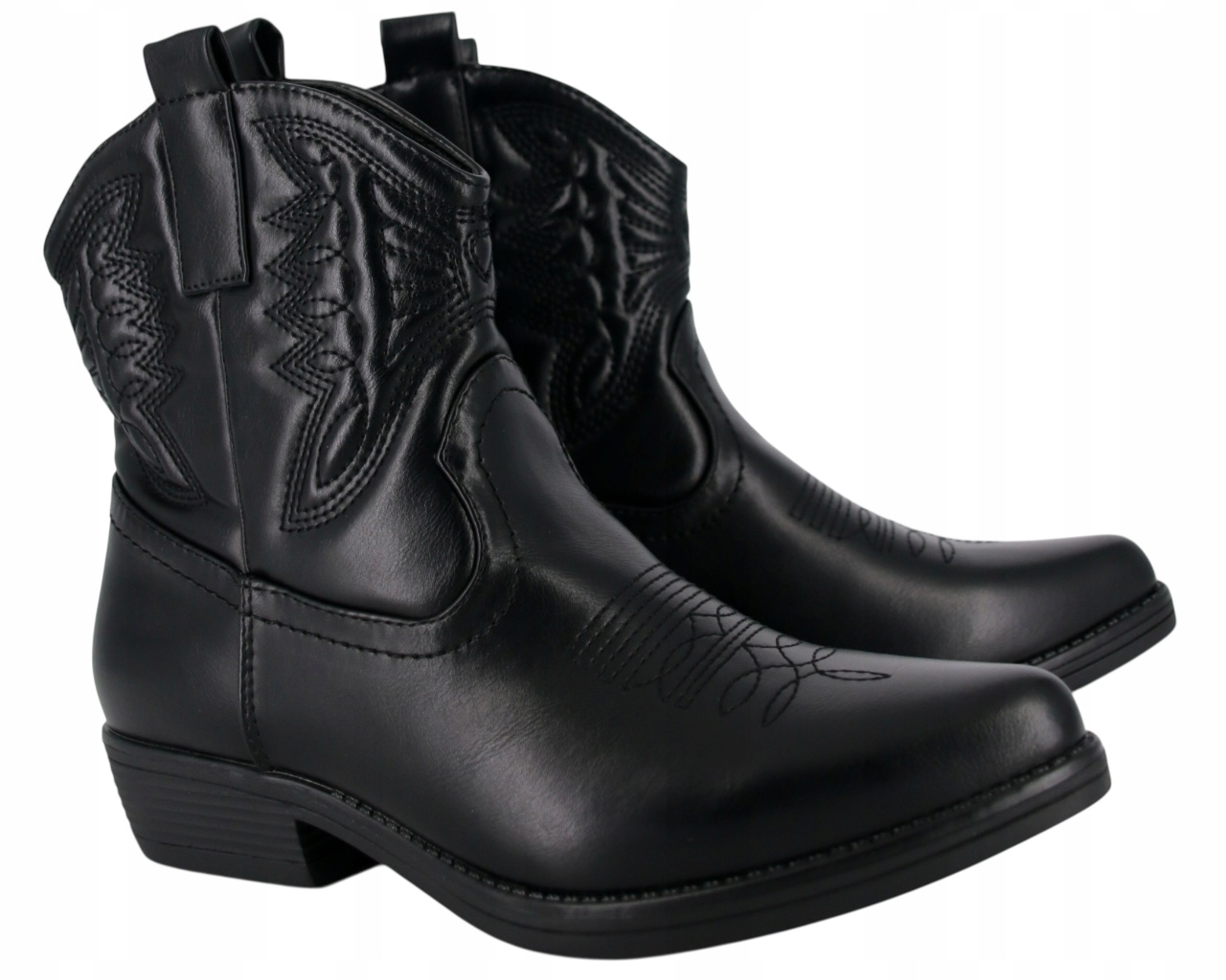 Dámské Kotníkové Boty Eko Kůže Černé Krátké Kovbojské Boty Jarní Zateplené Boty 38