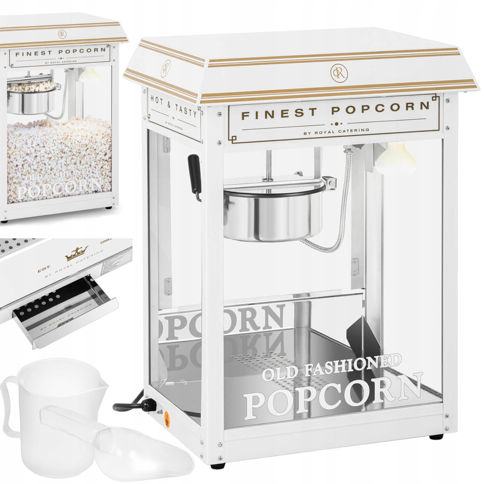 Retro Popcornovač 1600 W Teflon 5-6 Kg/h Nerezová Ocel 230 V