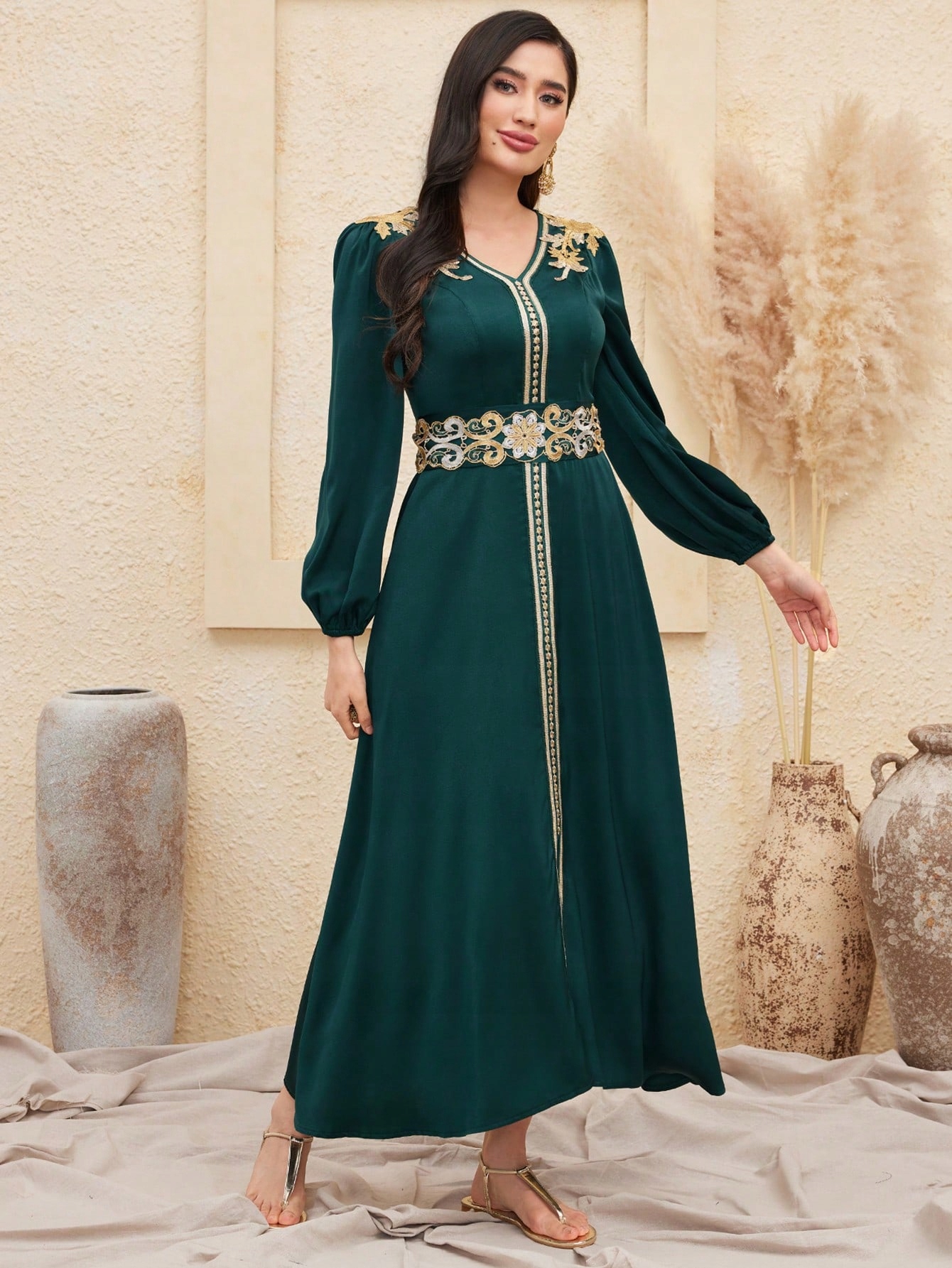 Šaty V Arabském Stylu Saténové Elegantní Maxi Zelené Shein XL 42