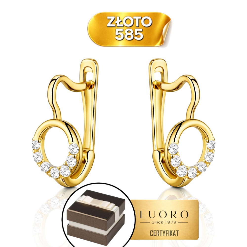 Náušnice Zlaté 585 14K Kroužky Se Zirkony Anglické Zapínání 12 MM