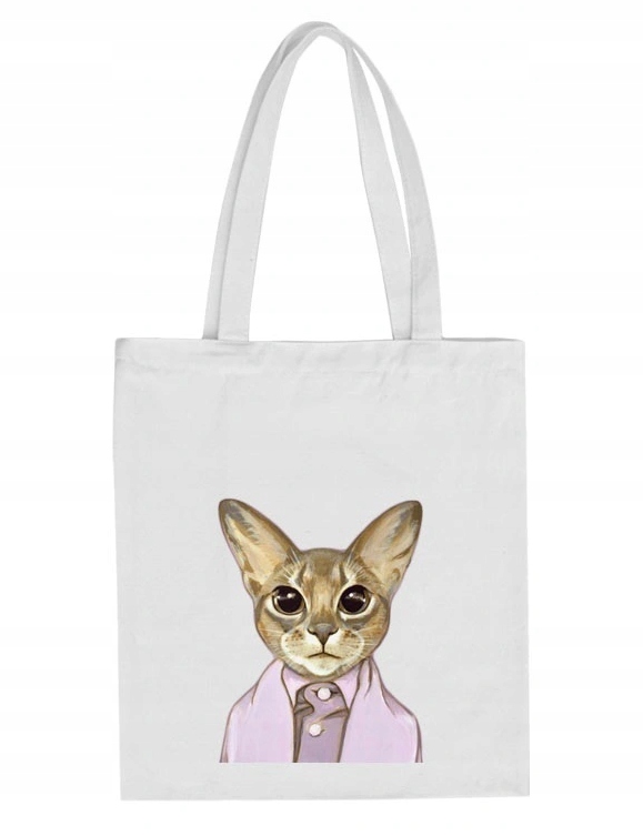 

Duża Materiałowa Torba Shopper Bag Nadruk Kot