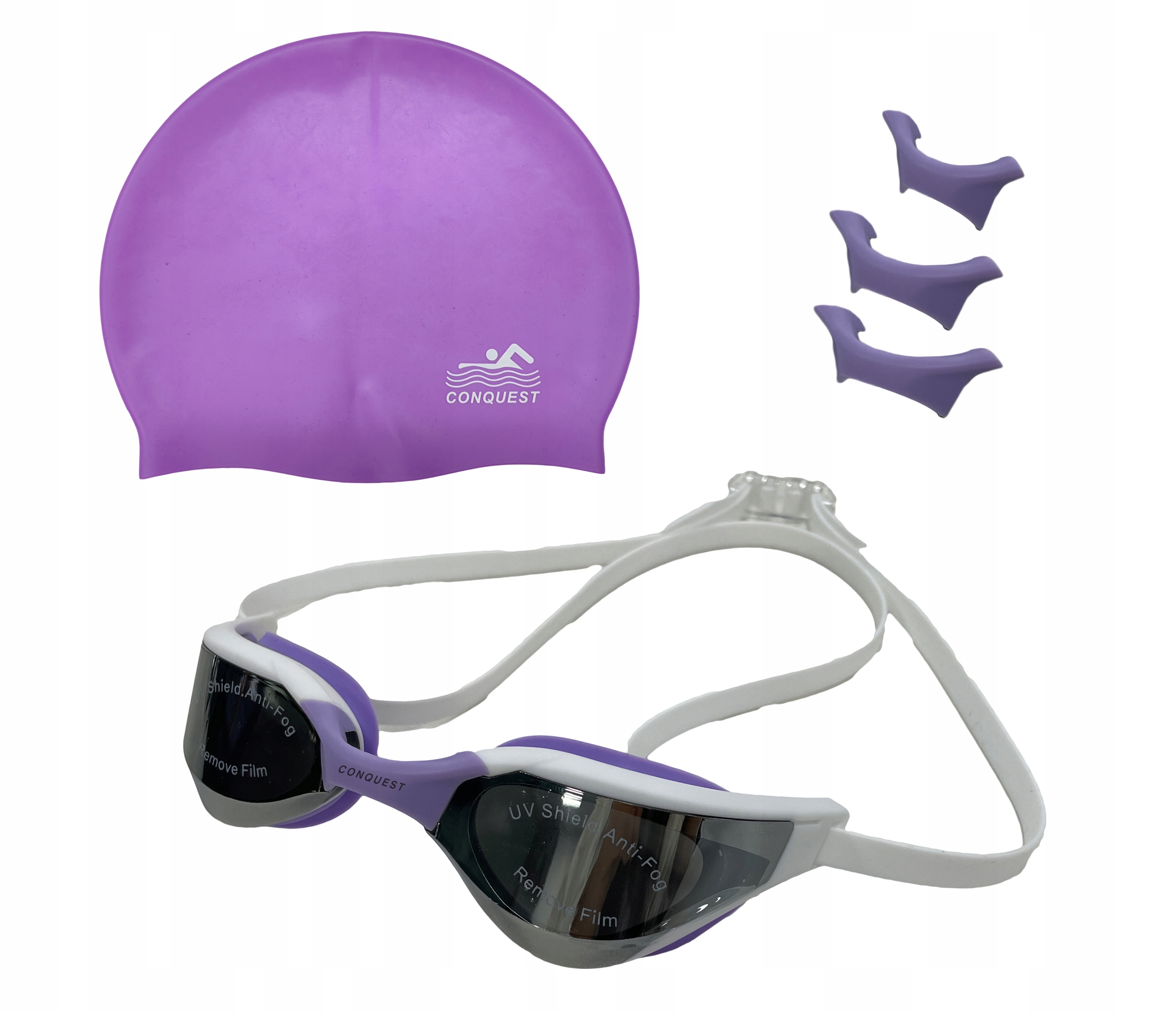 OKULARY PŁYWACKIE + CZEPEK FIOLET DO PŁYWANIA BASEN ANTYPARA REGULACJA ETUI