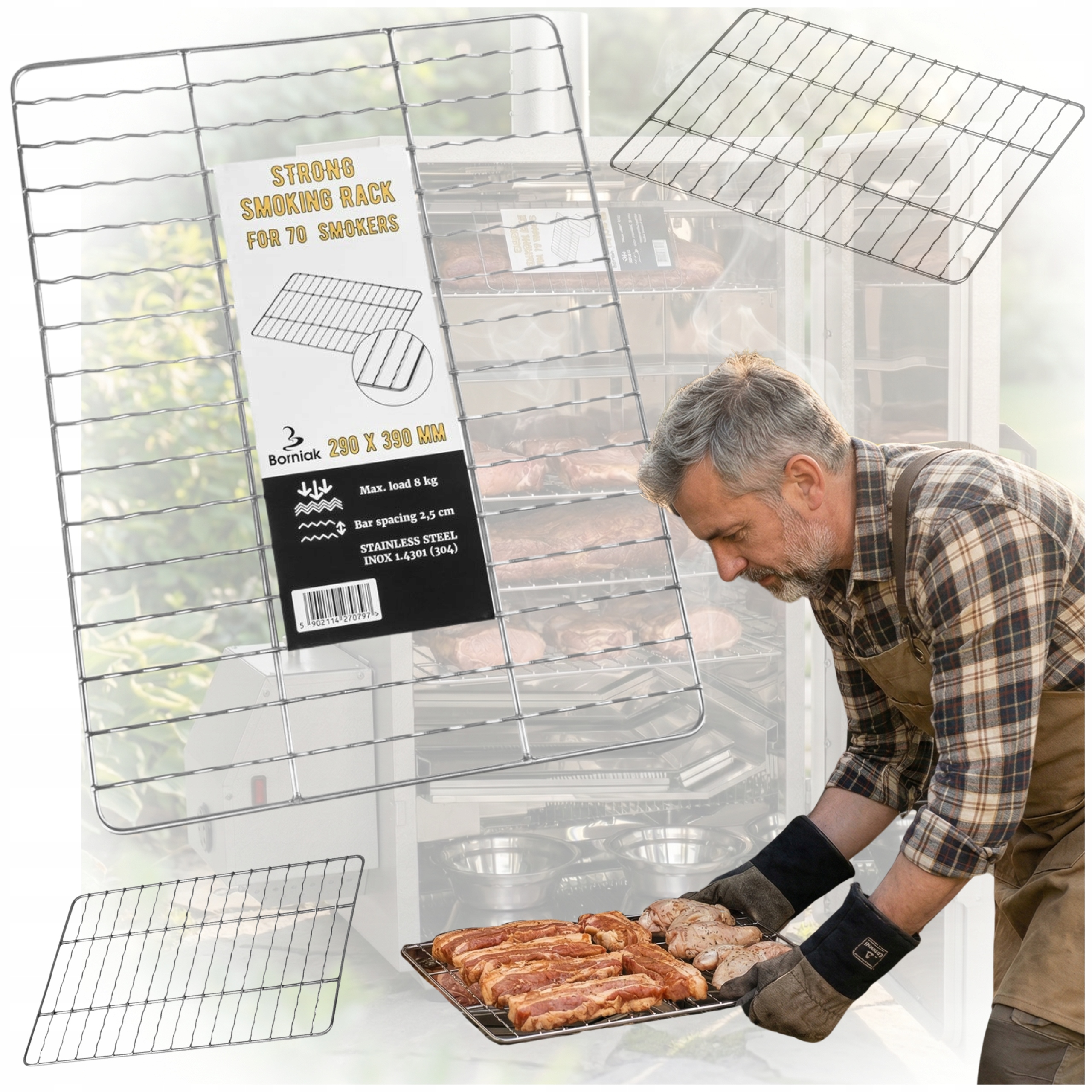 Ruszt do Wędzarni Borniak 70 Wzmocniony Wytrzymały 39x29cm PWH70