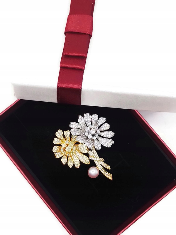 Luxusní Brož , Přívěsek, Kytice, Květiny, 18K Zlato Dárek Krabička