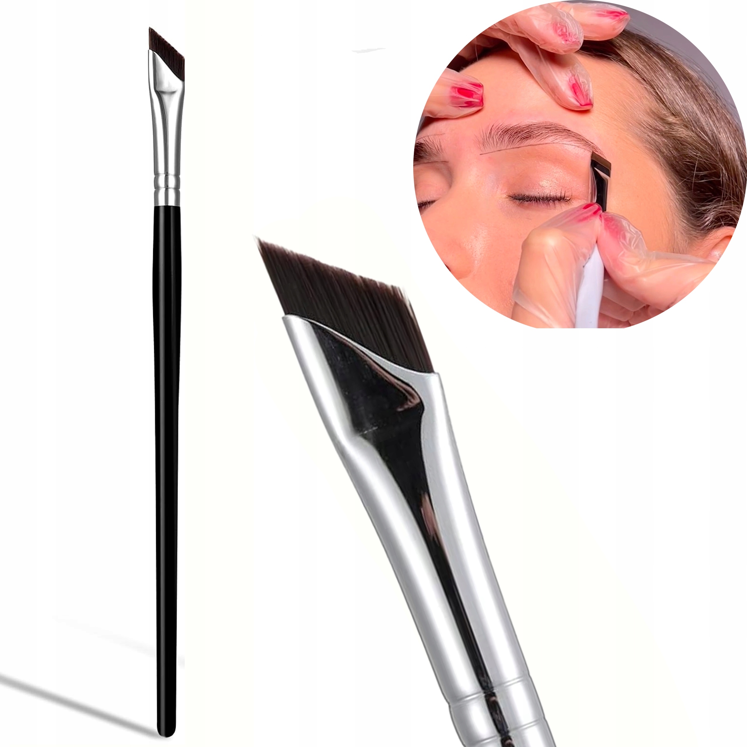 PĘDZEL PĘDZELEK SKOŚNY DUŻY DO BRWI HENNY PASTY SYNTETYCZNE WŁOSIE CZARNY