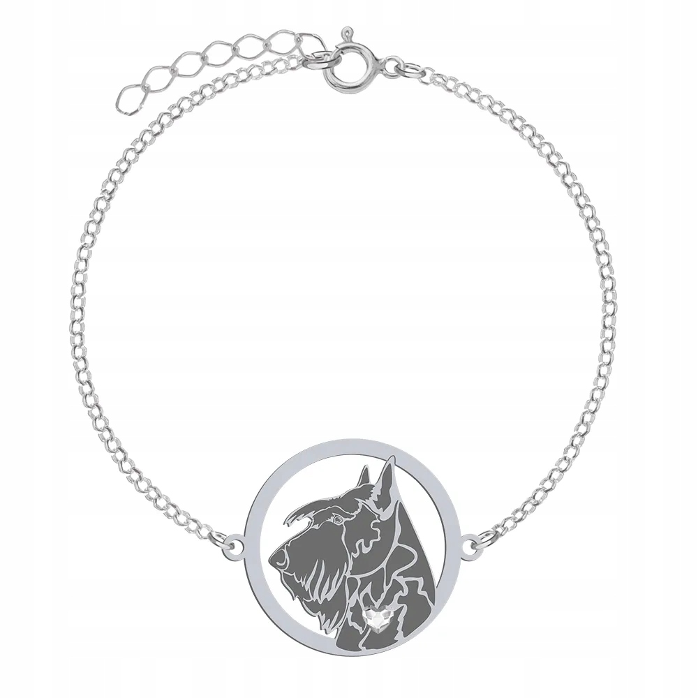 Stříbrný náramek se psem plemene Skotský teriér 925 Řetízek Gravírování Bonus