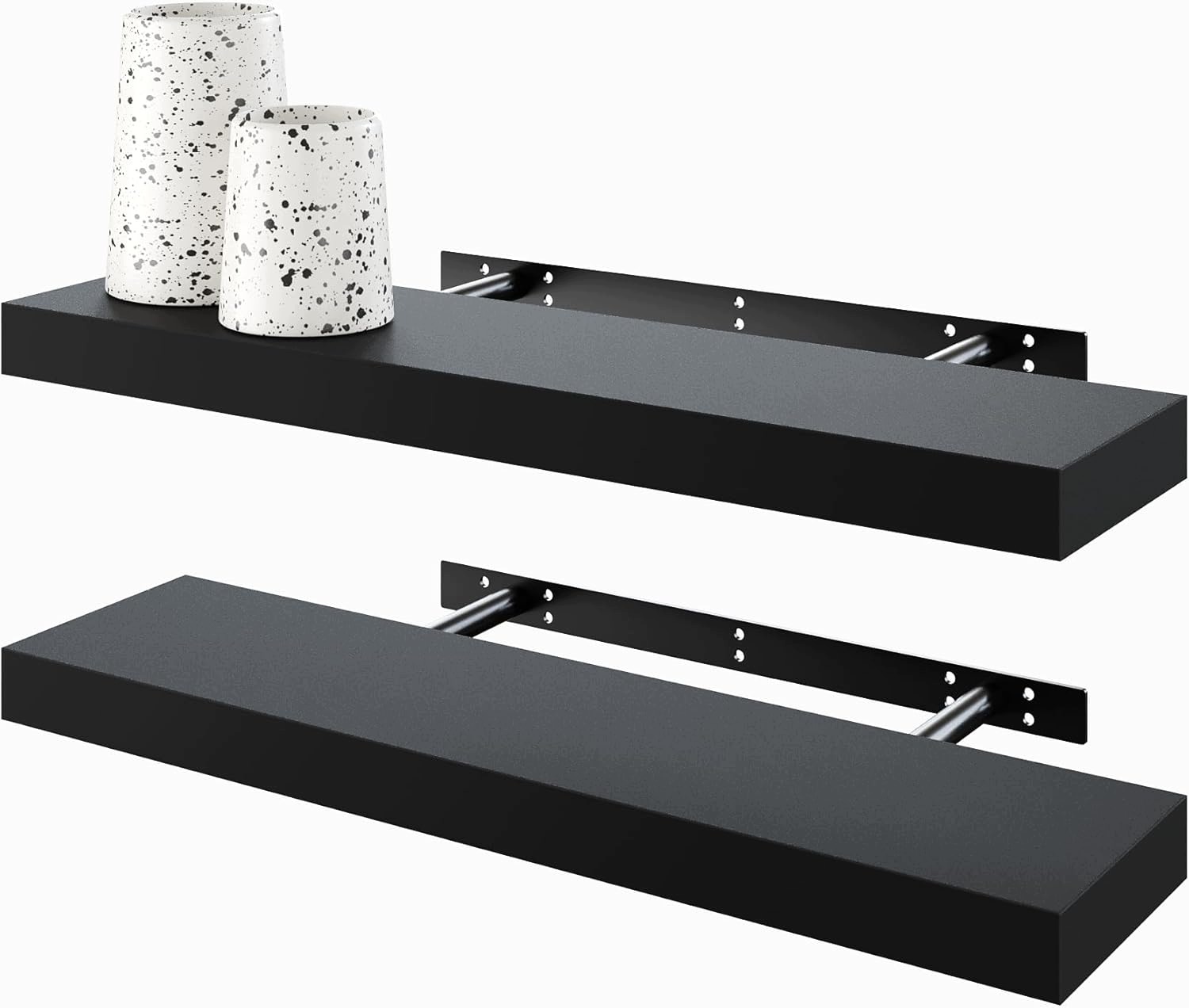 2x Nástěnná police 60 x 14.7 cm Černá do obývacího pokoje Ložnice Bameos