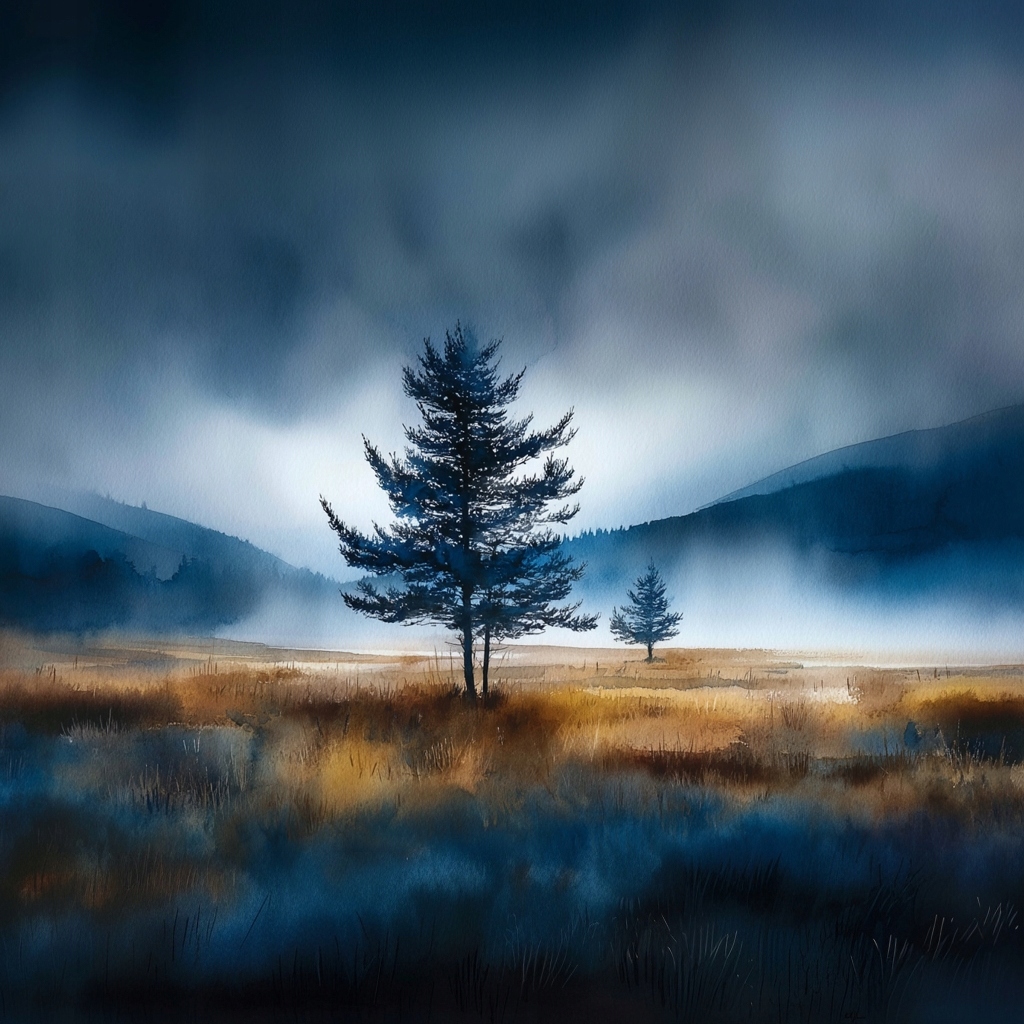 Obraz Na Plátně Canvas Osamělé Dřevo Mlha Horská Krajina Příroda 80 x 80
