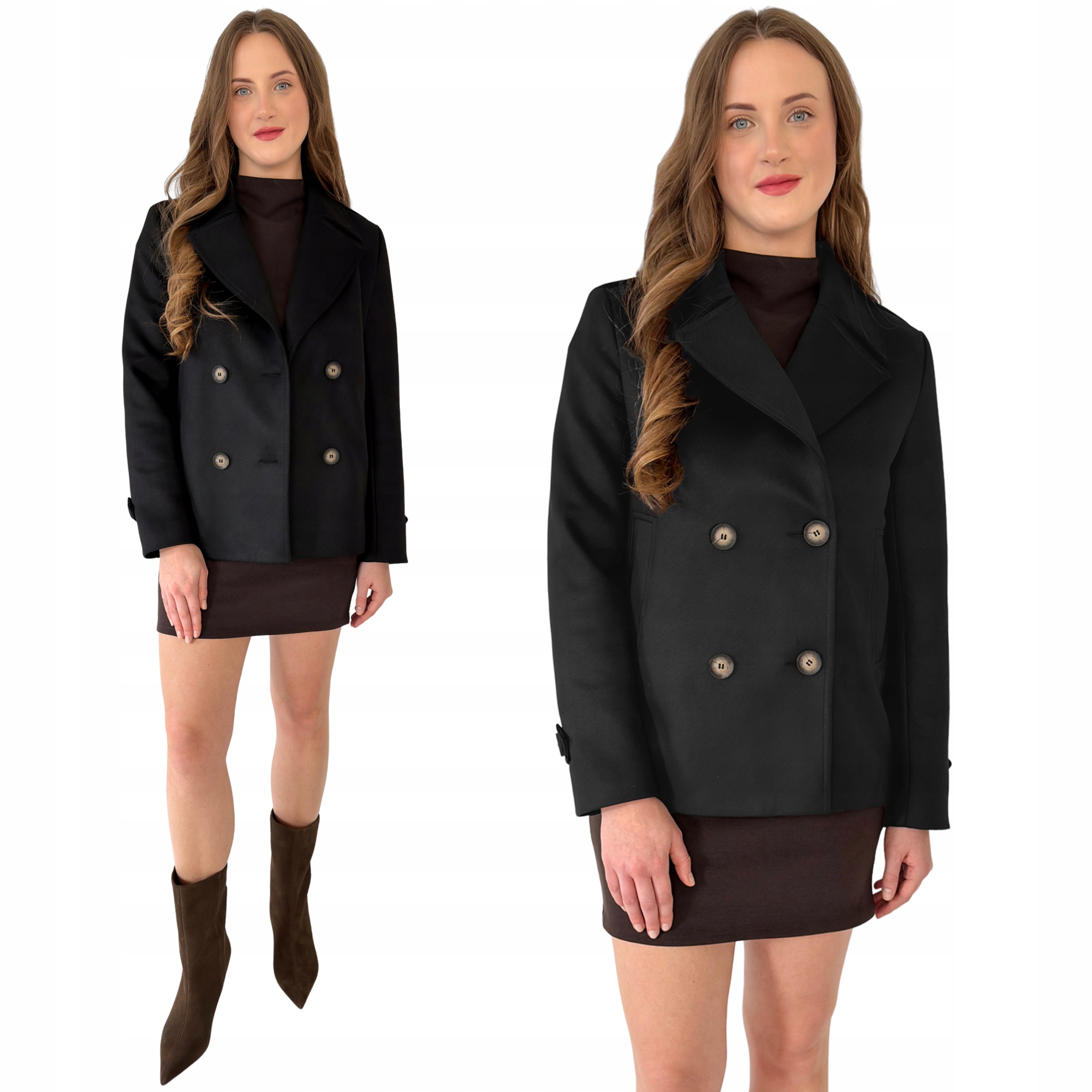 Elegantní krátký dámský jarní dvouřadý lehký kabát Sara Estodo