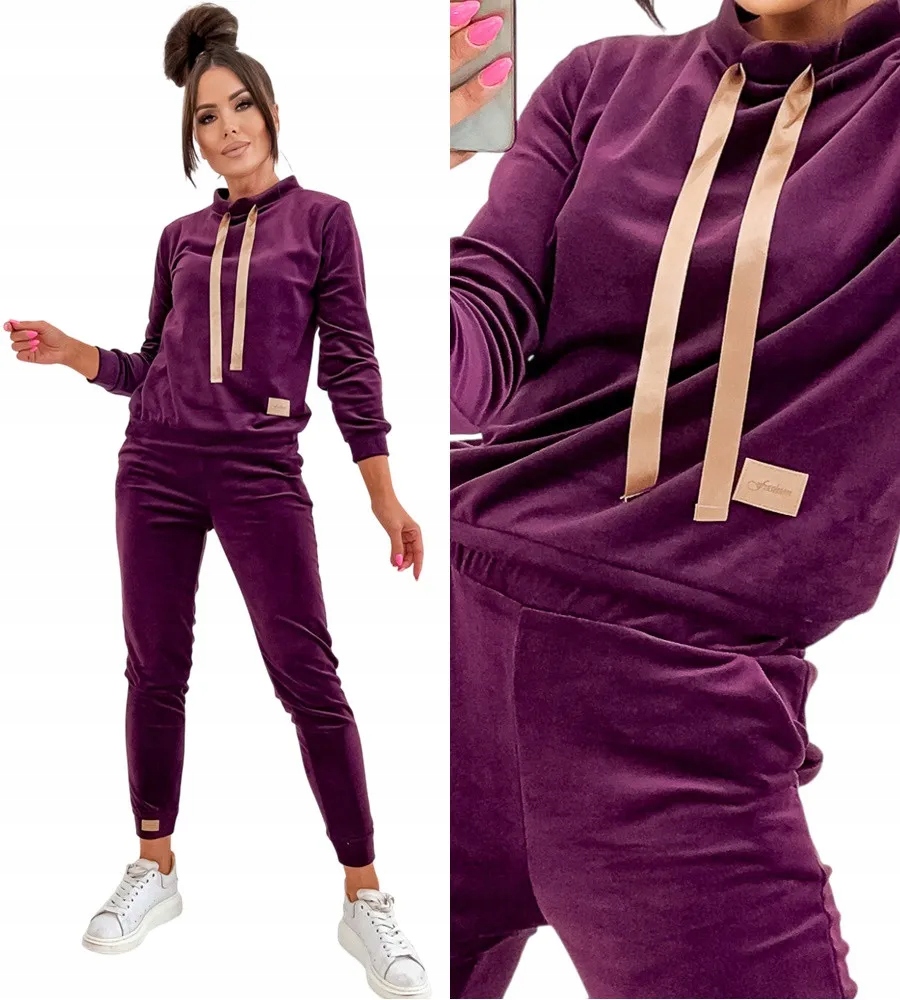 Dámský Teplákovka Velurový komplet bez kapuce S 36 Bordová barva