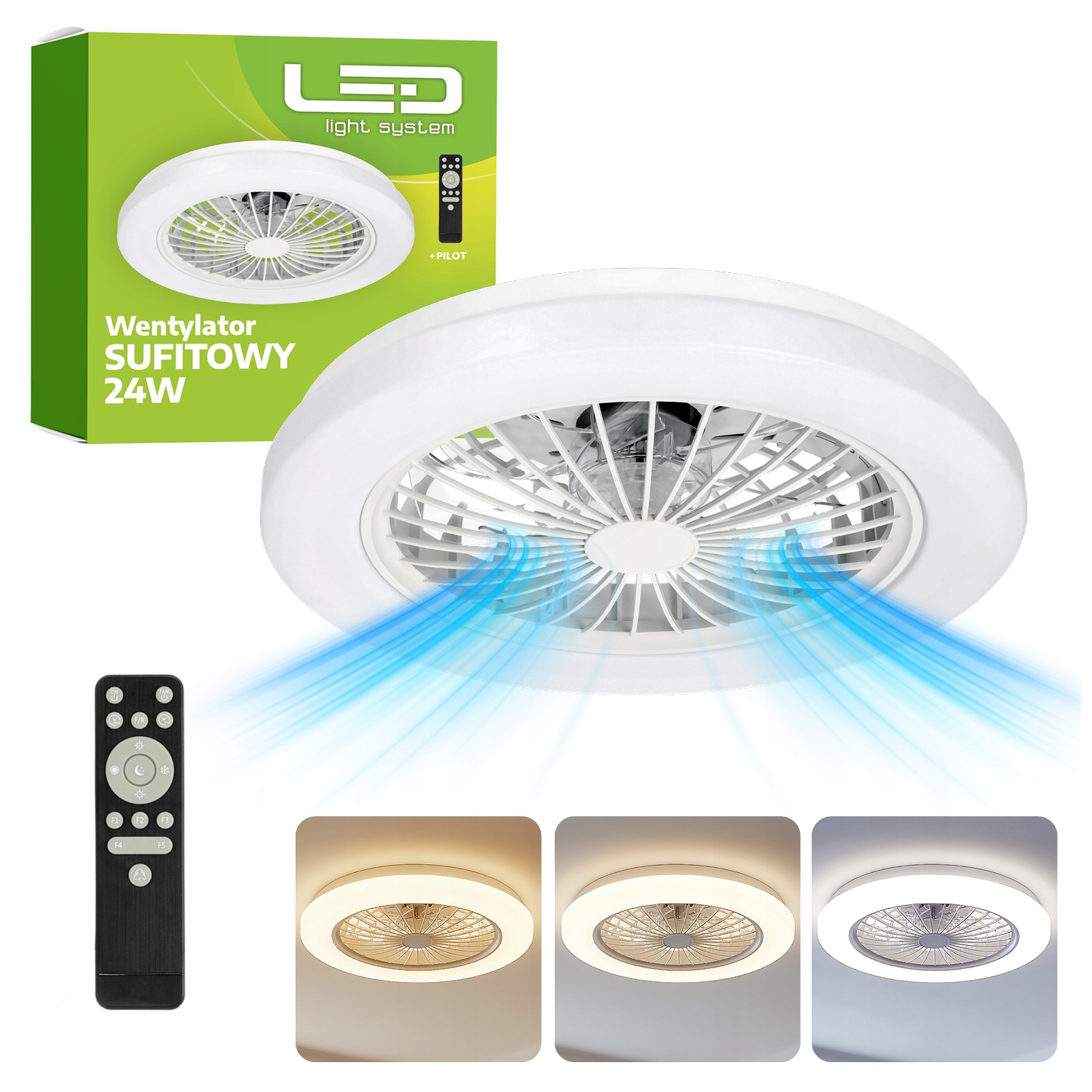 Stropné Svietidlo s ventilátorom diaľkový ovládač 24W+15W 3CCT režim leto zima