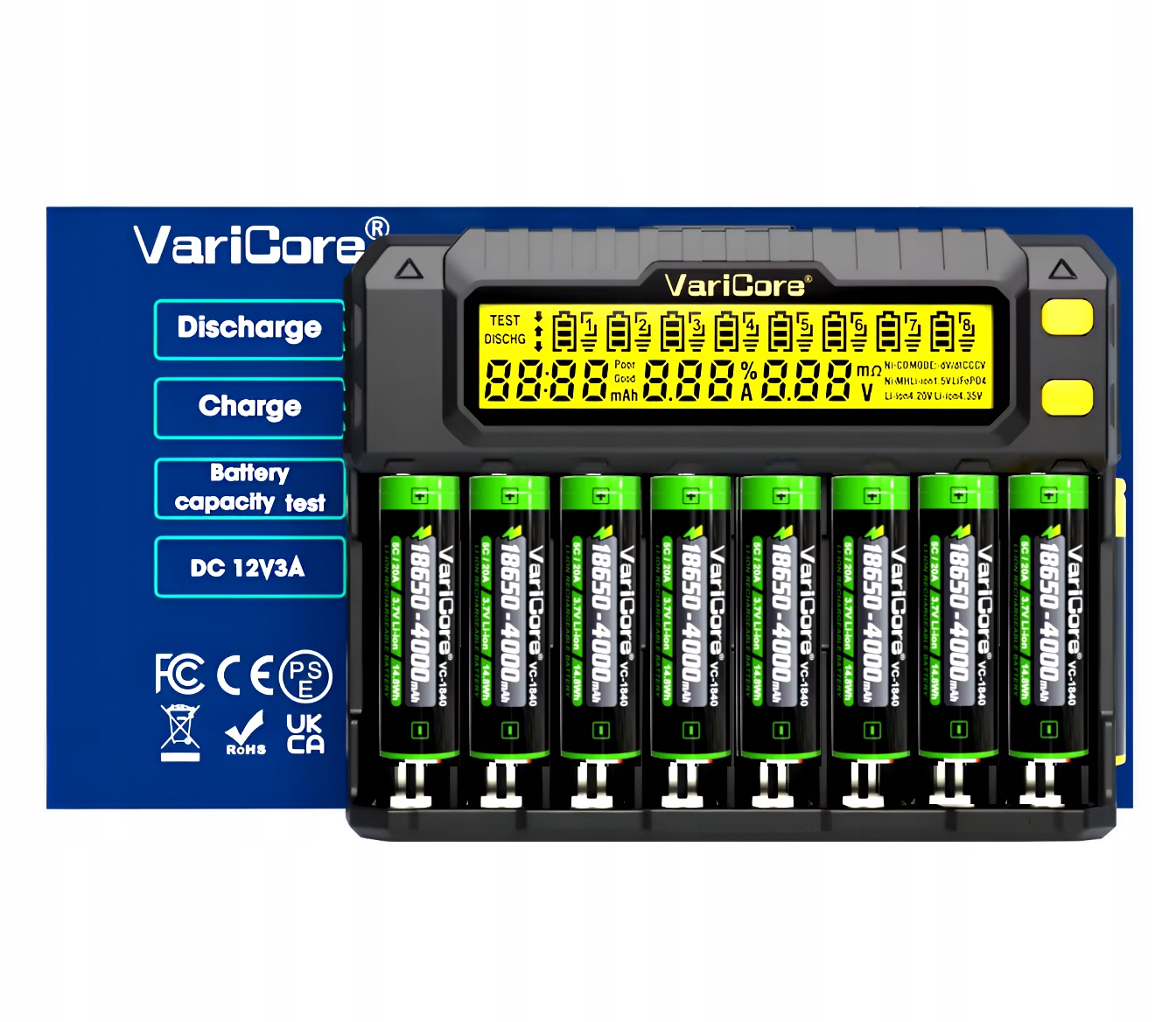 Nabíječka VariCore VCP8 pro Aa 21700 26650 Akumulátor 18650 4000 mAh 8ks