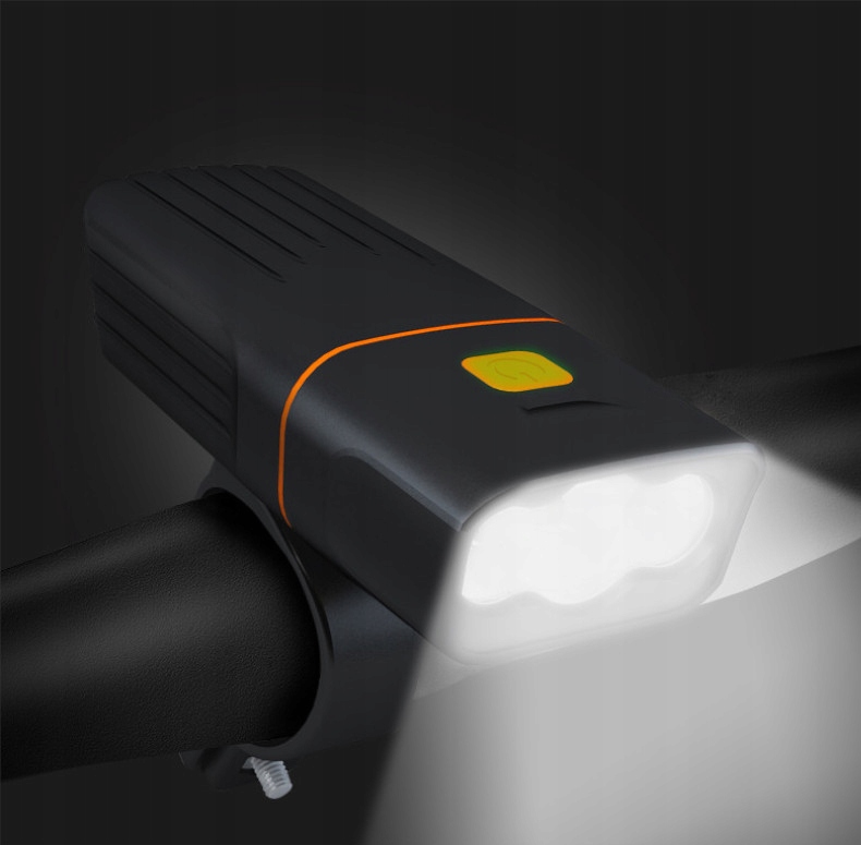 Lampka rowerowa LED 1500 lm 8h pracy ładowanie USB Zawartość zestawu akumulator instrukcja obsługi lampka uchwyt na kierownicę