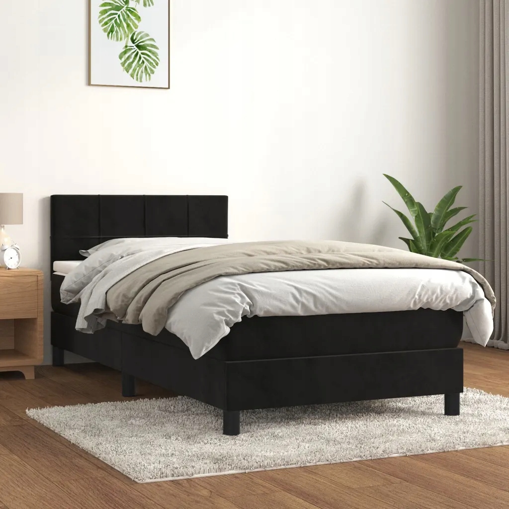 Box spring postel s matrací černá 100x200 cm samet Černý 3141289