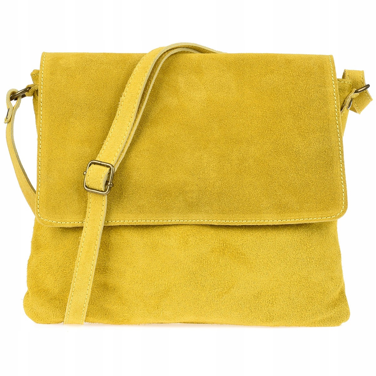 Żółta Włoska Torebka damska zamszowa listonoszka z klapą B67