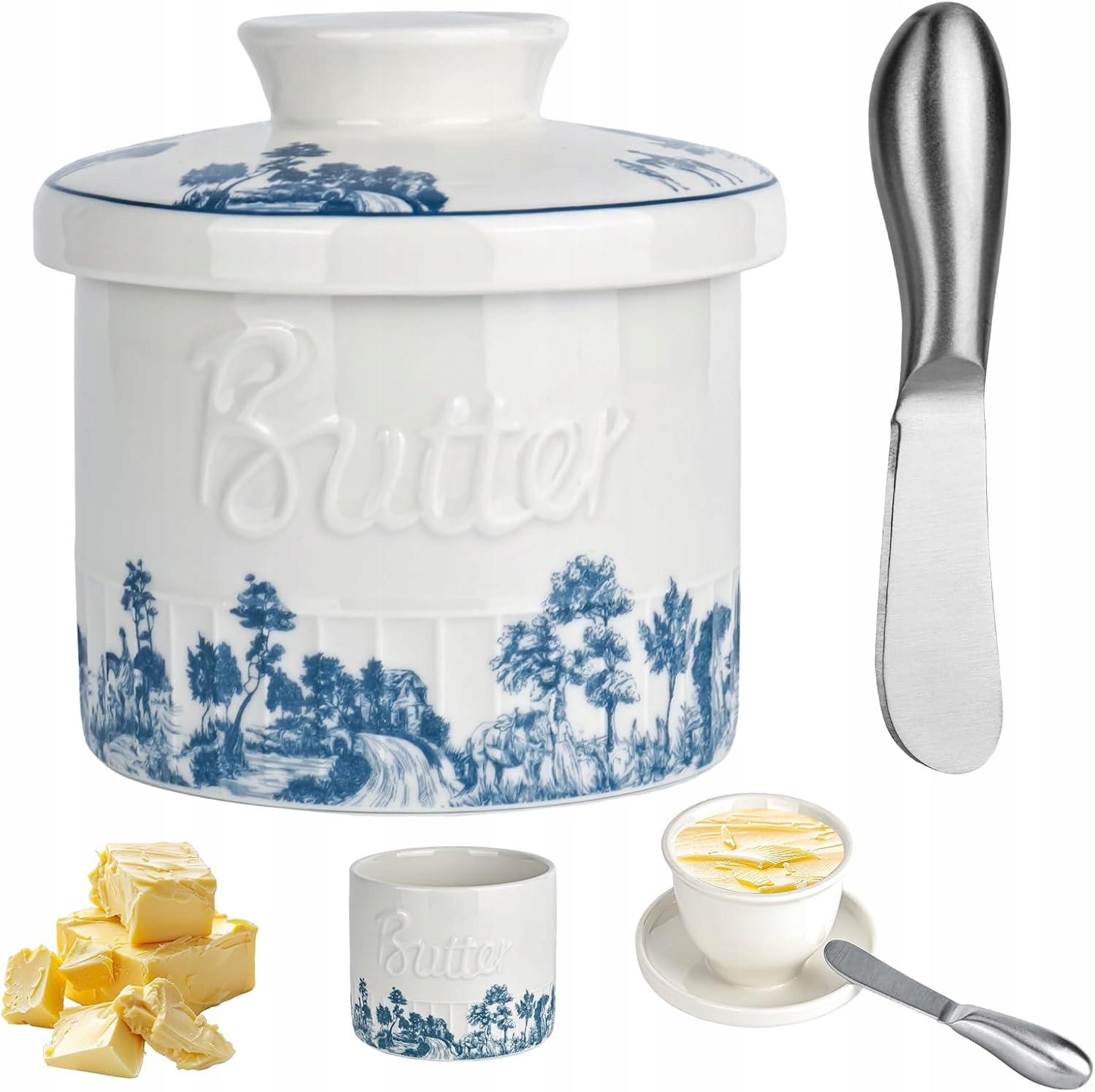 Francouzská Keramická Máslenka S Víkem Chlazená Vodou Nůž