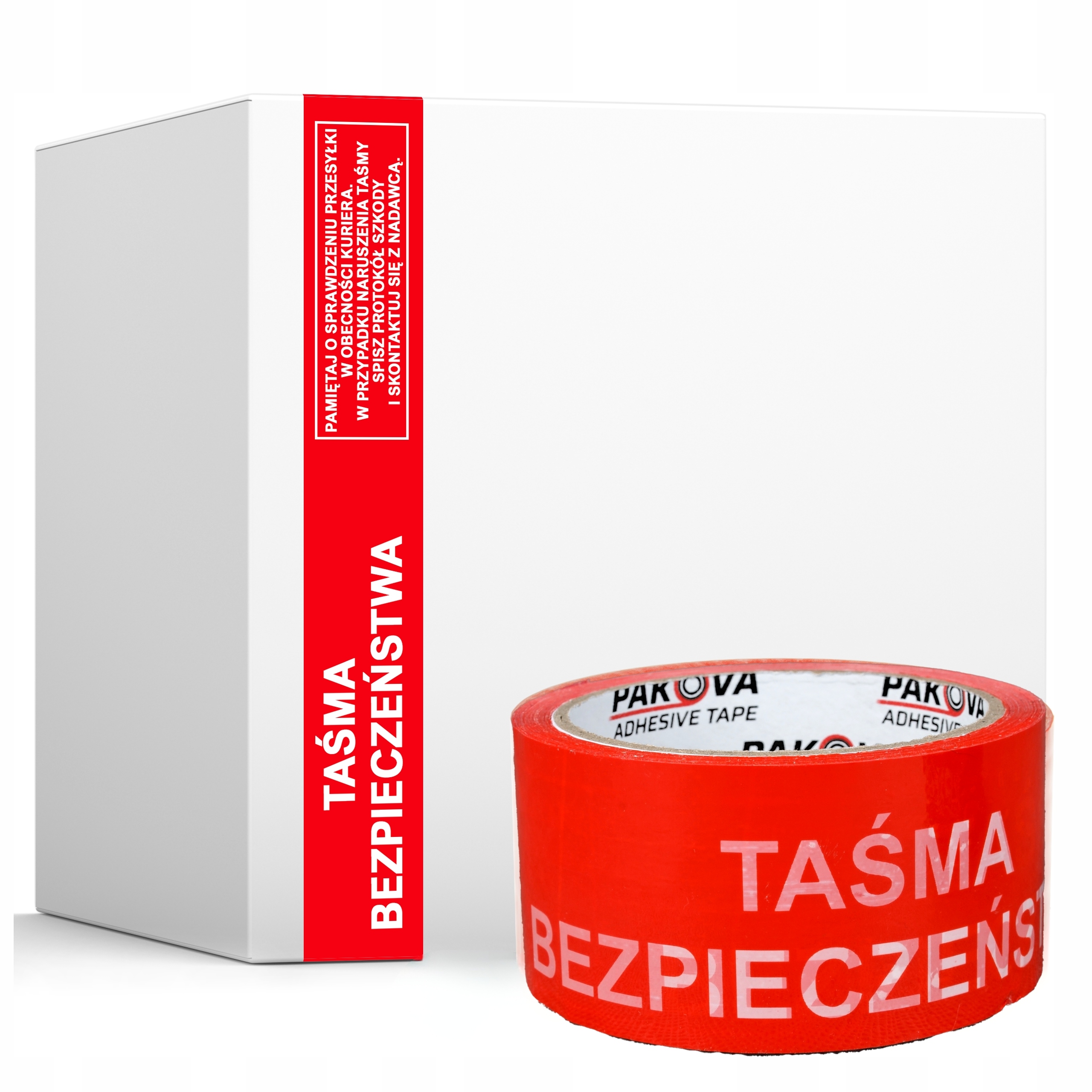 Taśma Pakowa z nadrukiem Taśma Bezpieczeństwa 48/50y Klejąca Czerwona 36szt