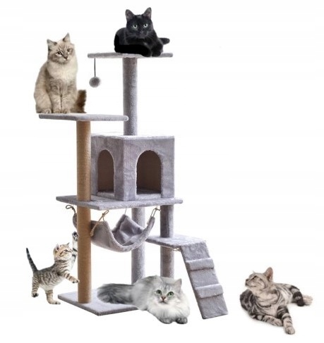 Levně Škrabadlo Pro Kočky Velké Vysoké Pelíšek Pro Velkou Kočku Světle Šedé 125 CM