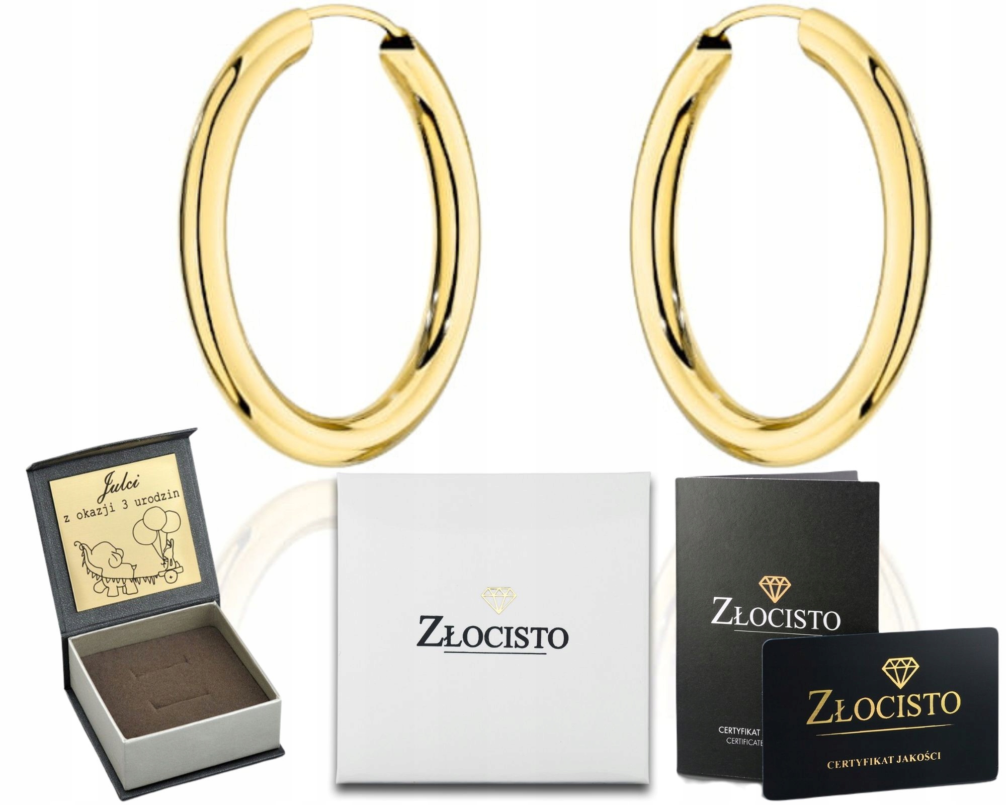 Zlaté Náušnice S Kolečky 585 2,8 CM 28 MM Jako Dárek 585