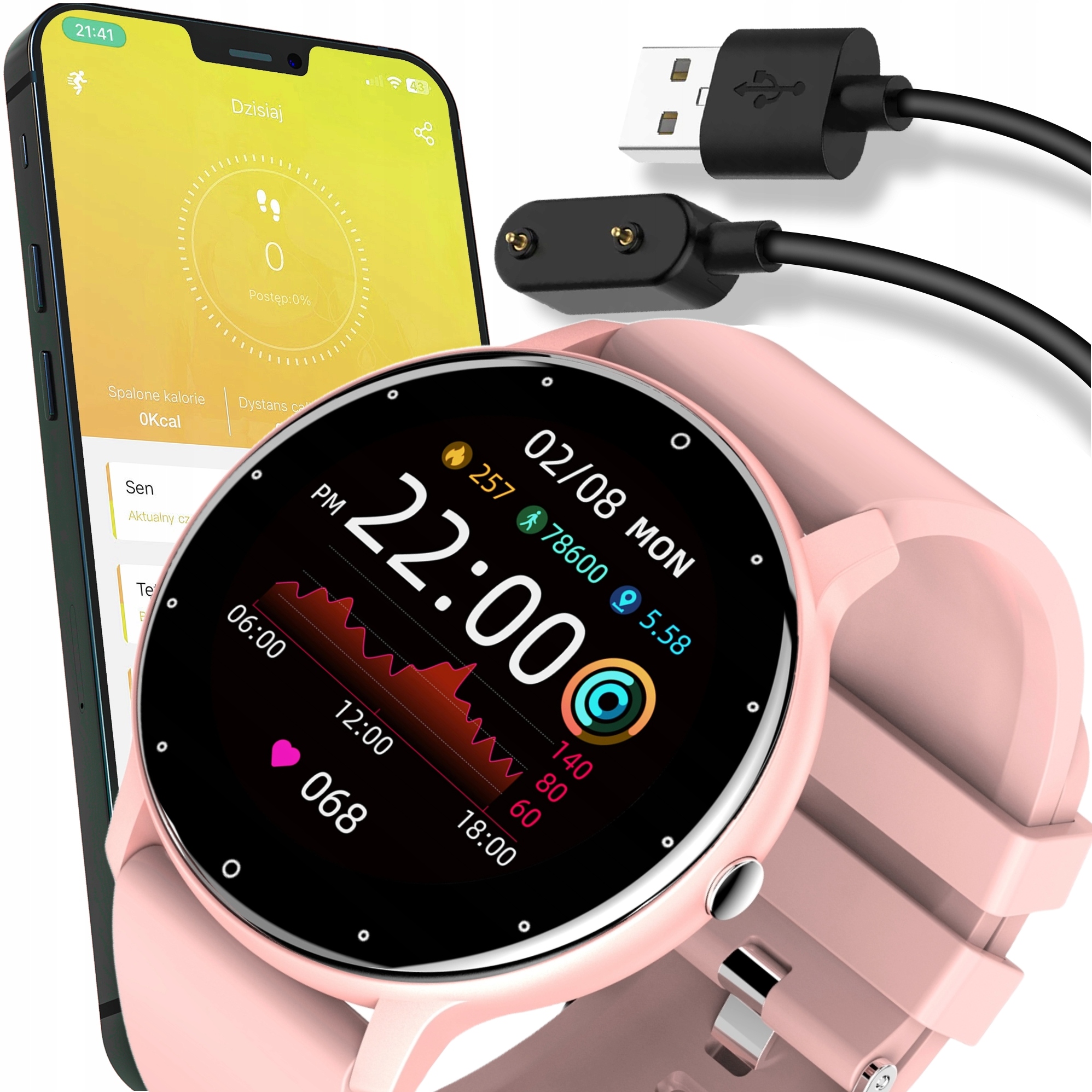 ZEGAREK DAMSKI SMARTBAND SMARTWATCH z FUNKCJĄ ROZMOWY Kalorie Krokomierz BT