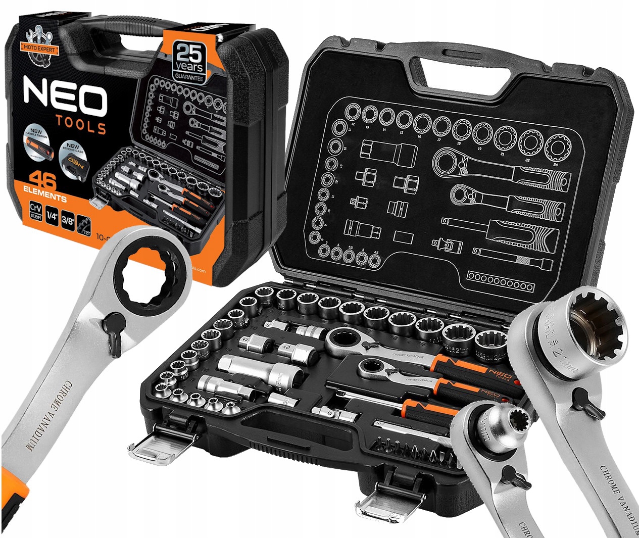 Sada nástrčných kľúčov pre priechodné spline priechodná račňa Neo 46ks