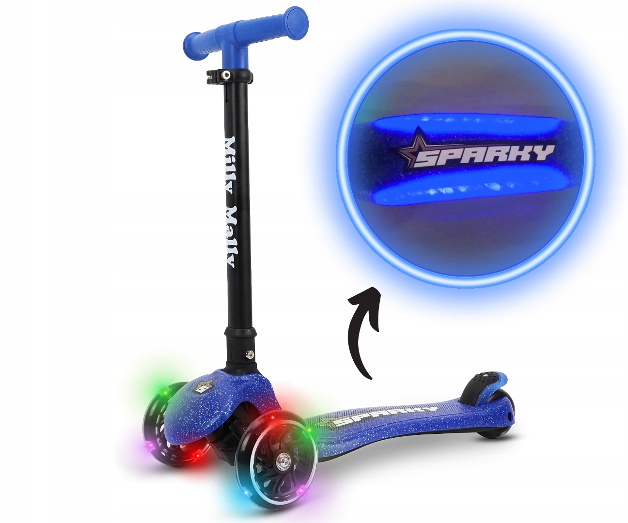 Hulajnoga Trójkołowa Dla Dzieci koła Led Scooter Sparky Blue Milly Mally