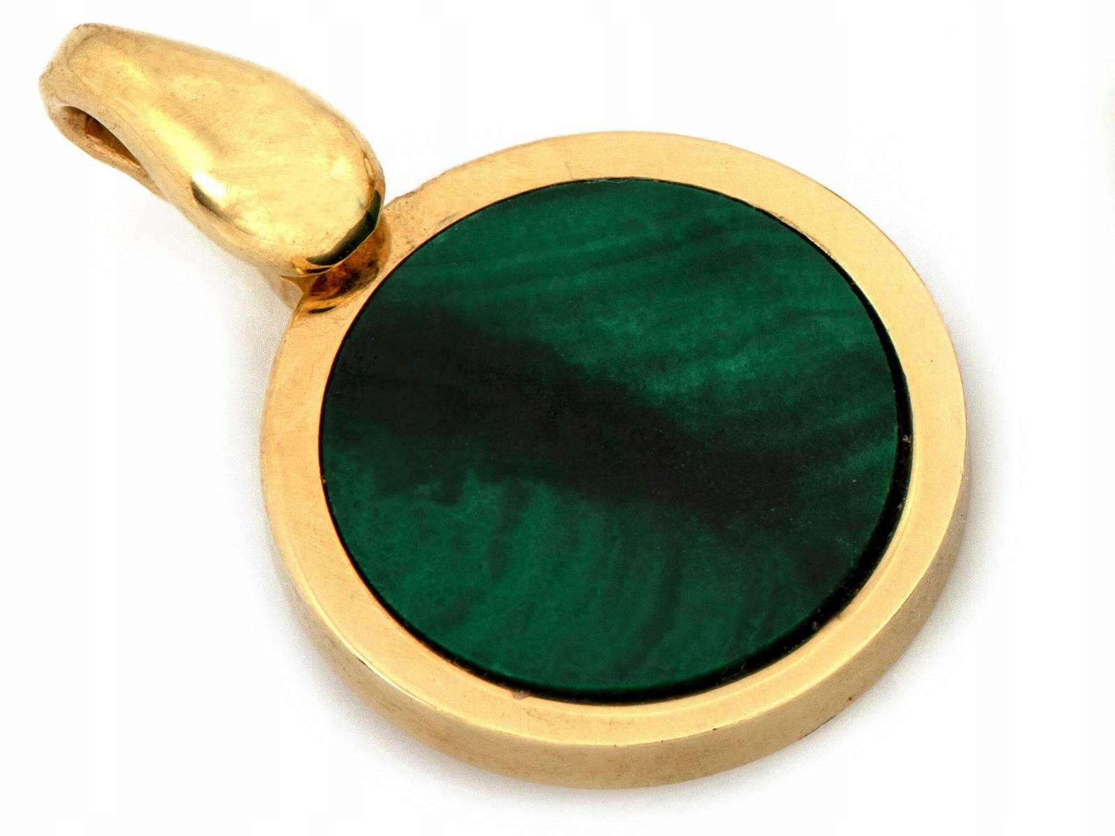 Elegantní zlatý přívěsek s malachitem pr 585 14k, váha 1.22 g, kulatý, dámský