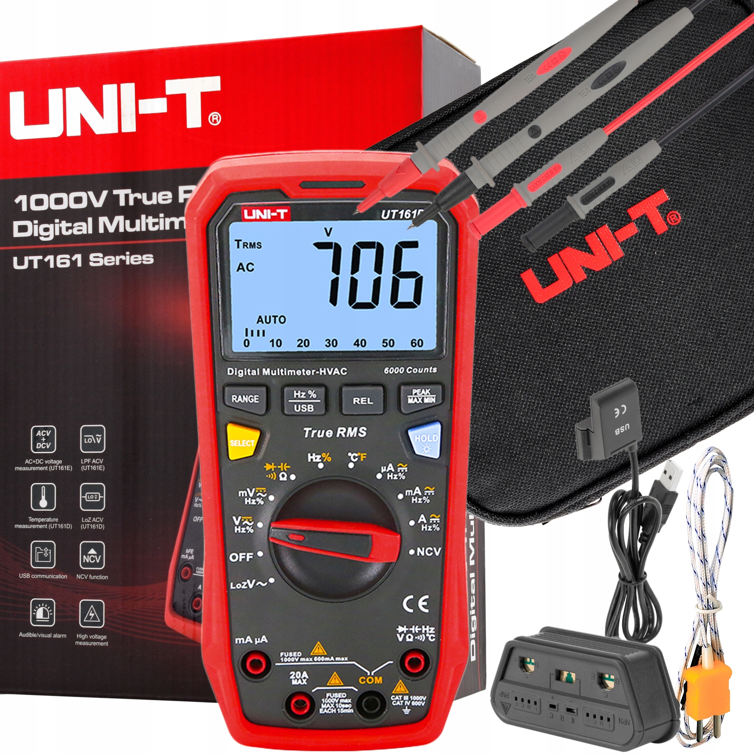 Multimetr 20A Ac/dc UT161D Ncv hFe Usb graf+