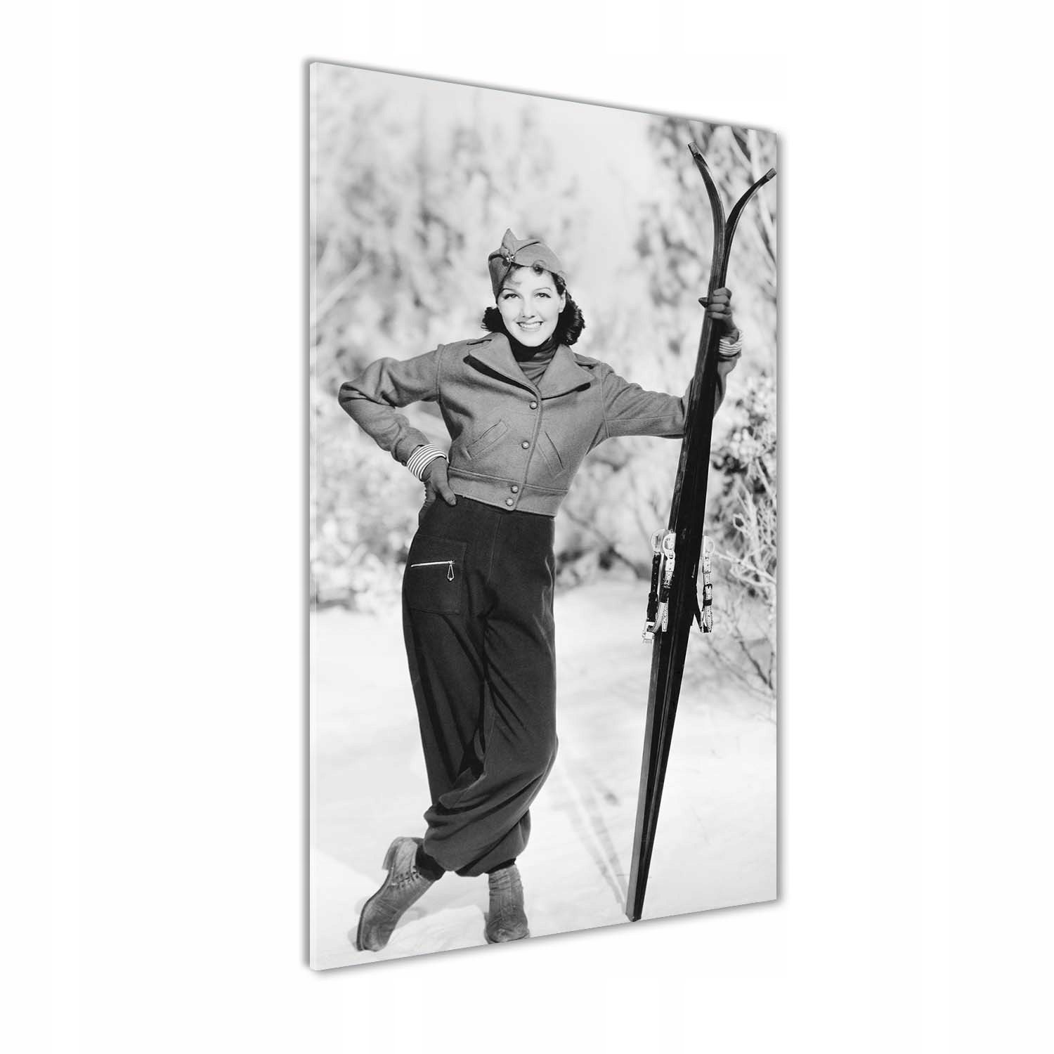 

Foto obraz na szkle Kobieta z nartami 60x120 cm