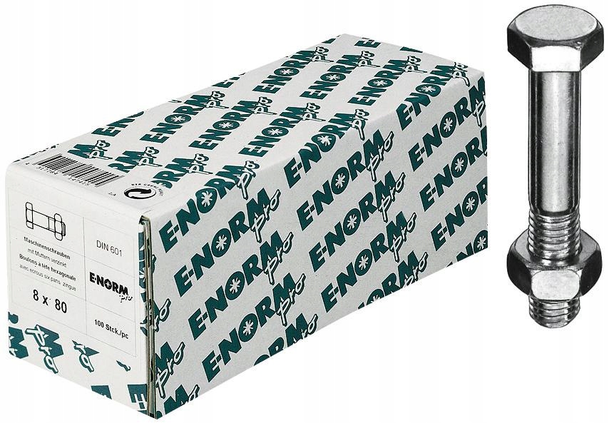 Šrouby s šestihrannou hlavou DIN601 M10x140 mm, 50 kusů s maticí pozink E-NORMpro