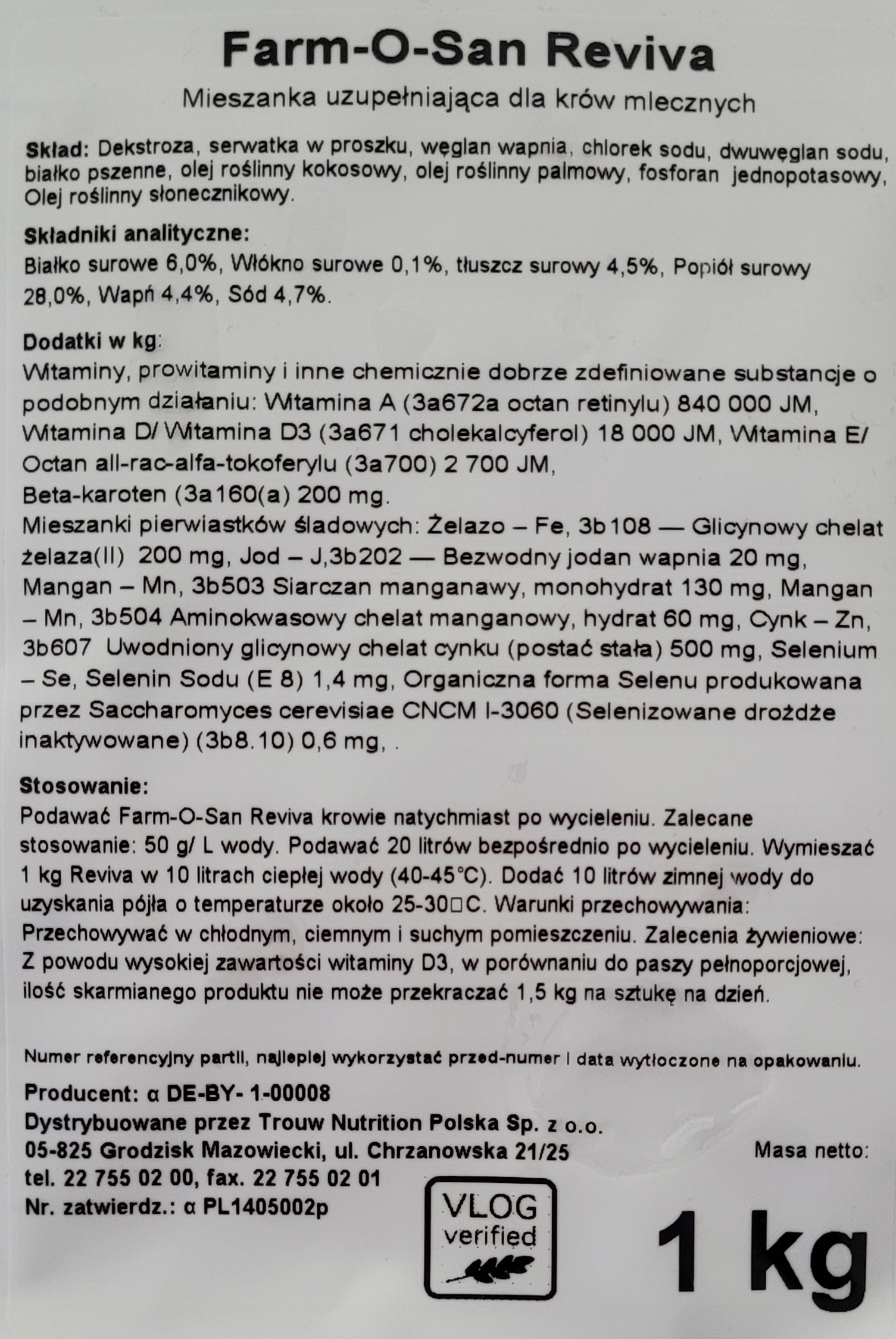 Farm-O-San Reviva 1 KG mieszanka paszowa uzupełnia Waga produktu z opakowaniem jednostkowym 0.15 kg