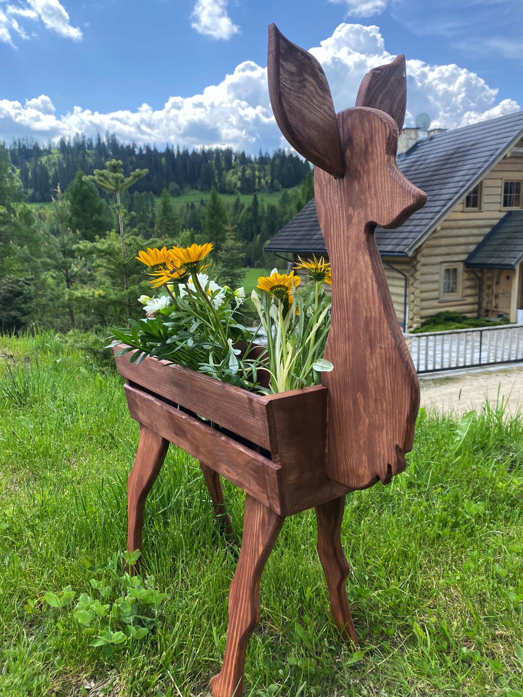 Kwietnik drewniany na prezent stojący donica do domu ogrodu SARNA brąz Marka inna