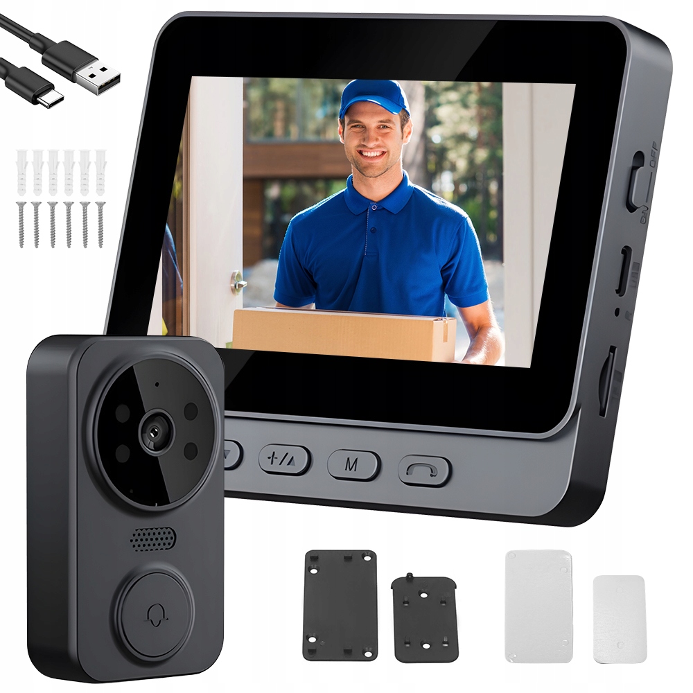 Zvonek Inteligentní Videokamera Domofon 4.3'' Displej Ips 2.4G 480P Monitor