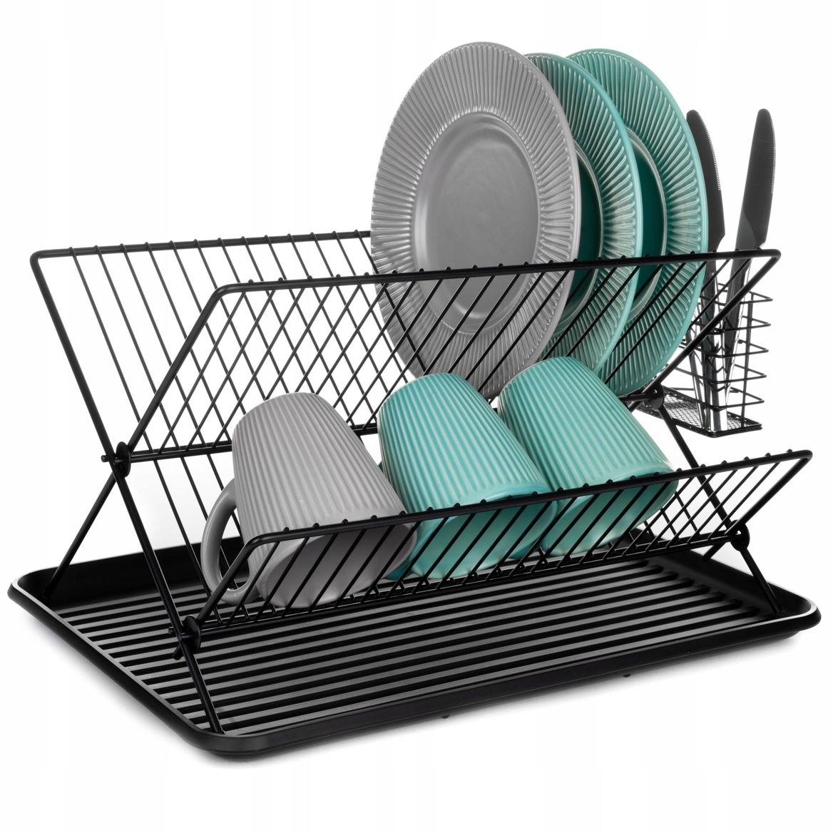 DWUPOZIOMOWA SUSZARKA DO NACZYŃ OCIEKACZ CZARNA METALOWA STYLOWA LOFT