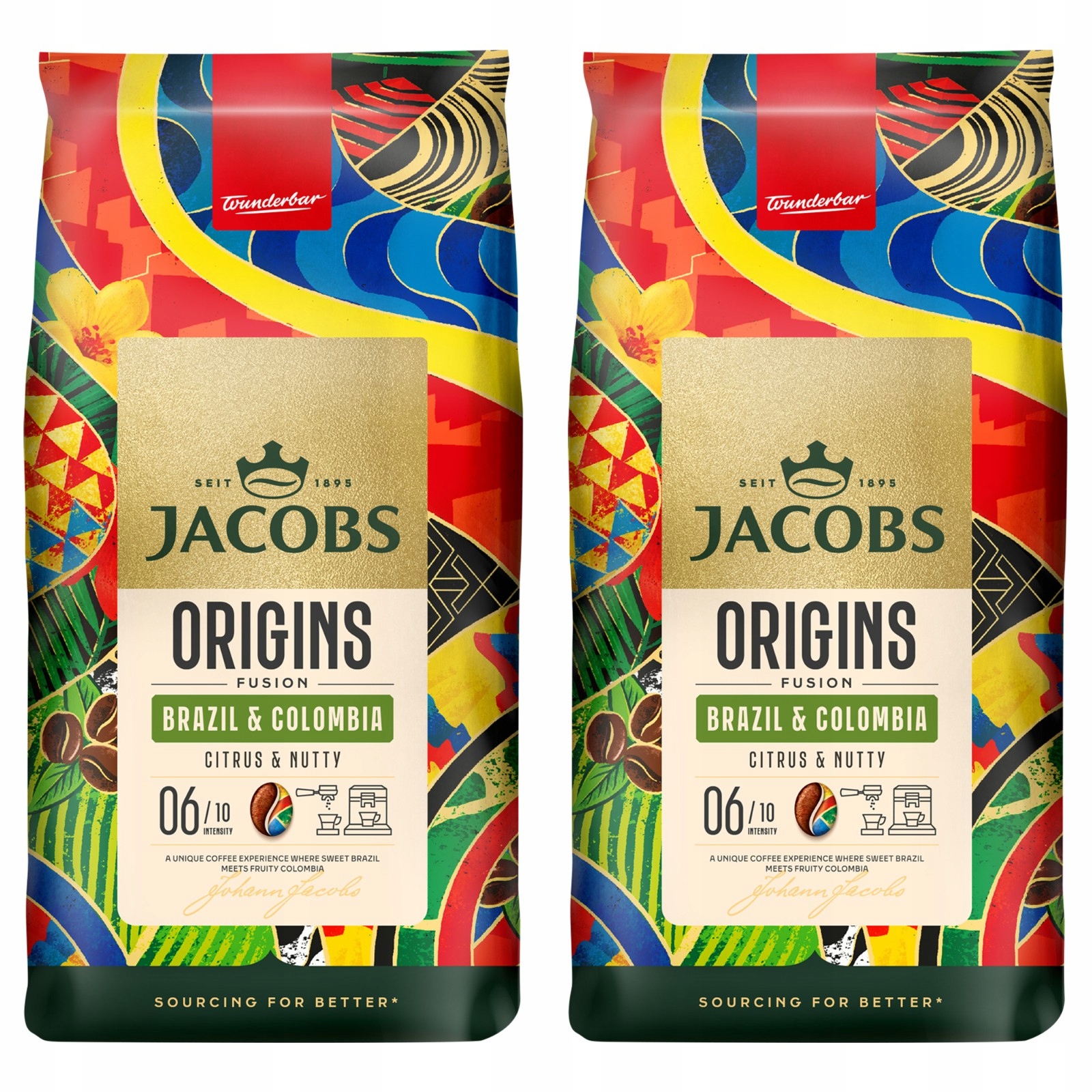 Kawa ziarnista mieszana Jacobs Origins Fusion Brazil & Colombia 2x 1kg