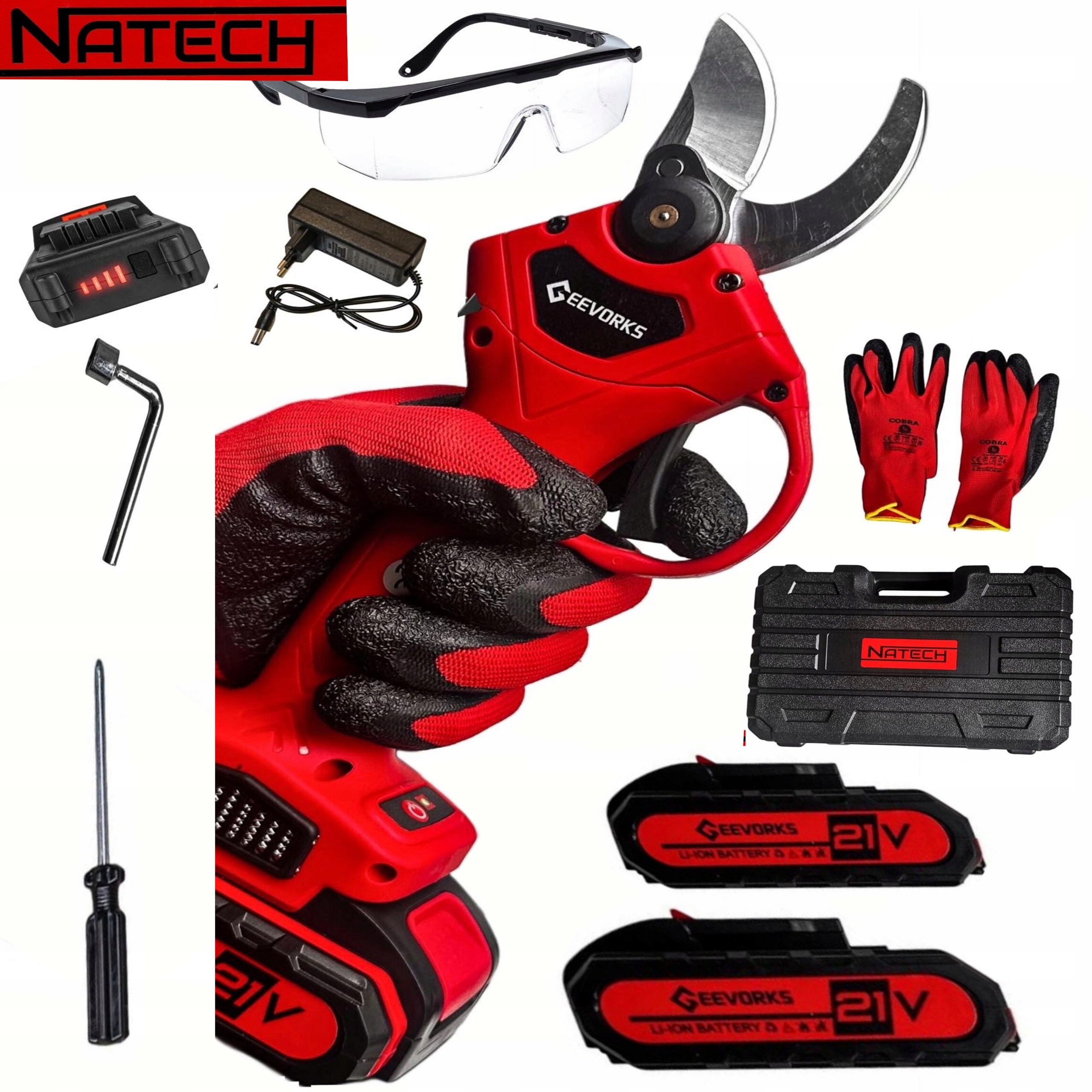 Natech Sekator Akumulatorowy Nożyce Elektryczne Akumulatorowe 2Ah Zestaw