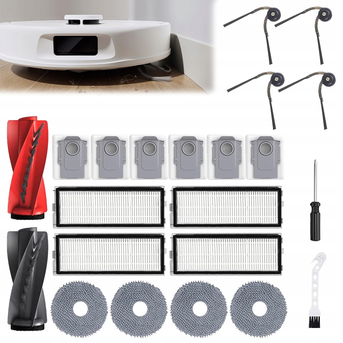 Akcesoria do Roborock Qrevo Pro/S/MaxV/Curv/Edge szczotki worki filtry 21PC