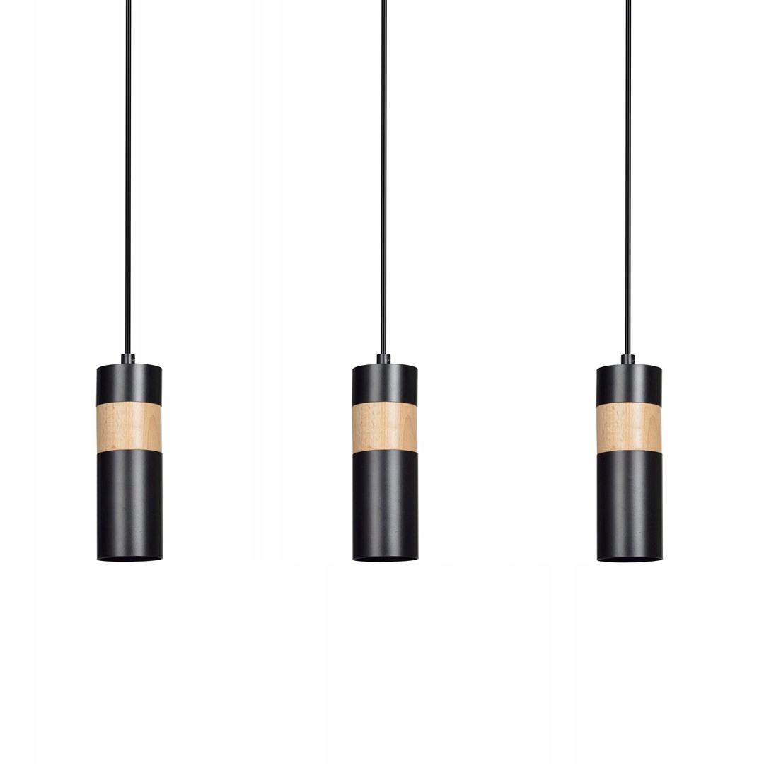 Závesná lampa Akari 3 Black škandinávska tuby drevo čierna
