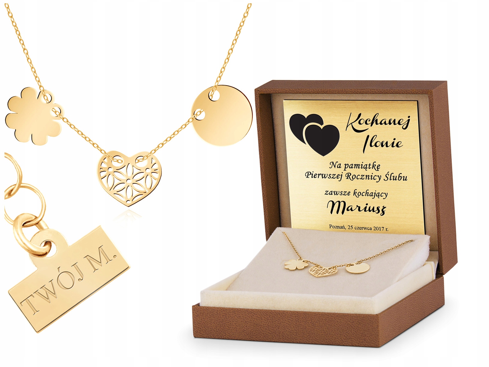 

Naszyjnik Srebrny Złocony 925 Serce Grawer YN64