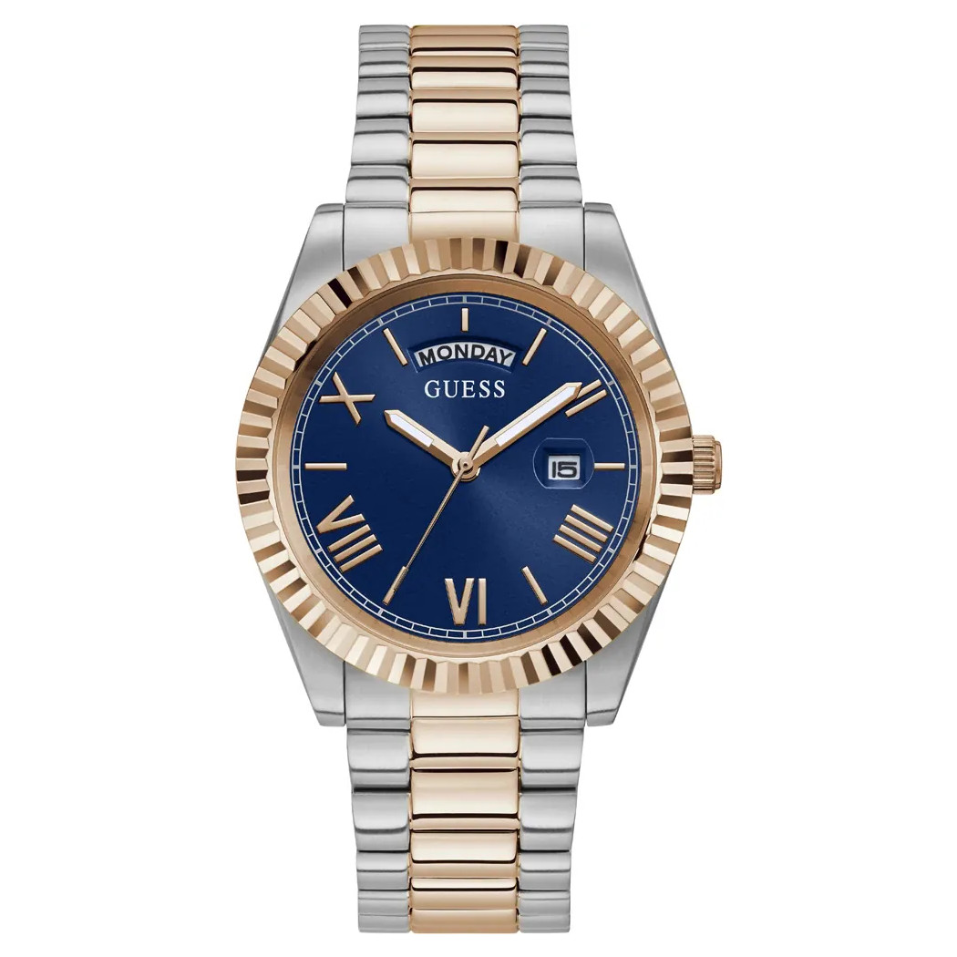 Stříbrno-růžovozlaté hodinky Guess Connoisseur s náramkem GW0265G12