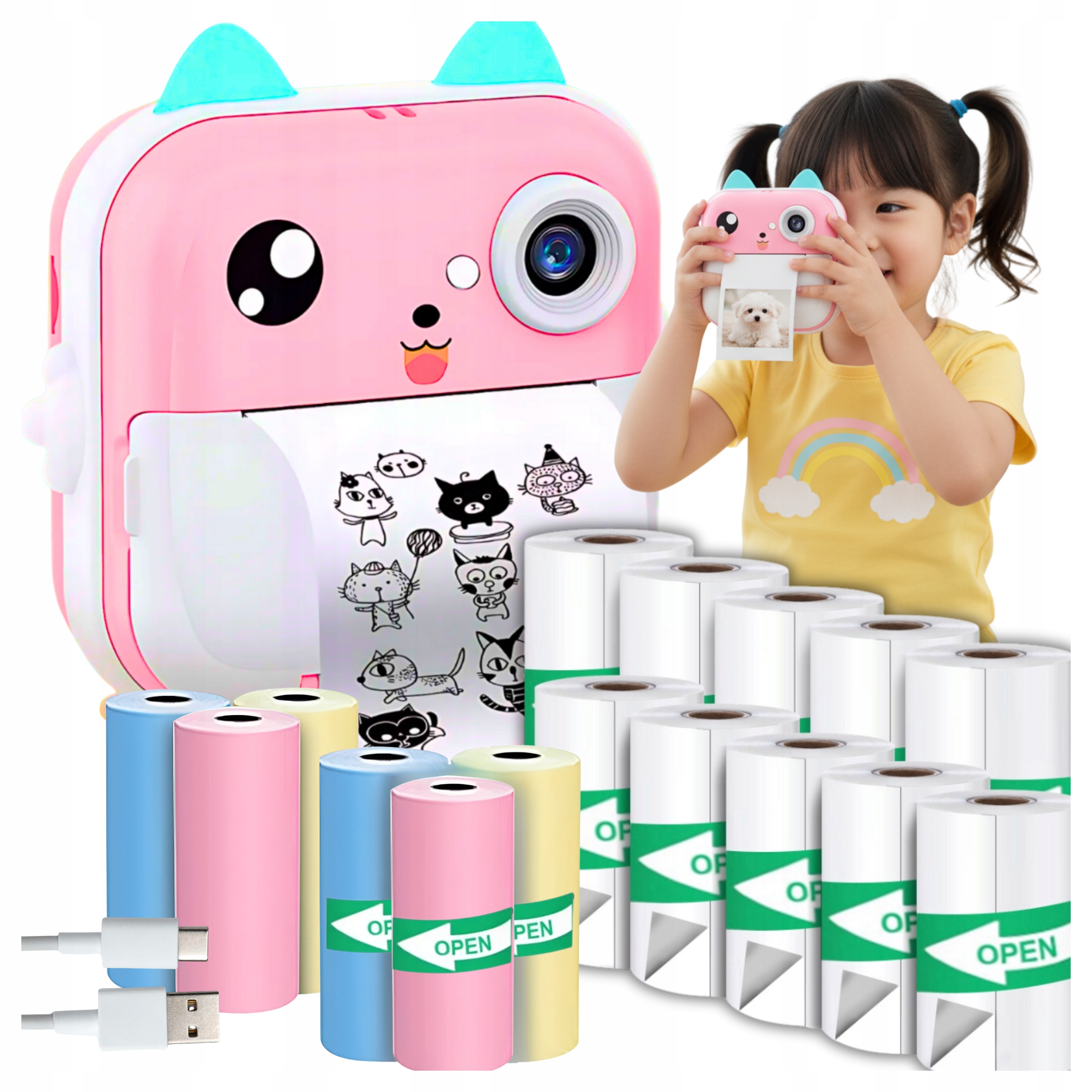 Aparat natychmiastowy dla dzieci Drukus Drukarka Termiczna Kamera 17 rolek