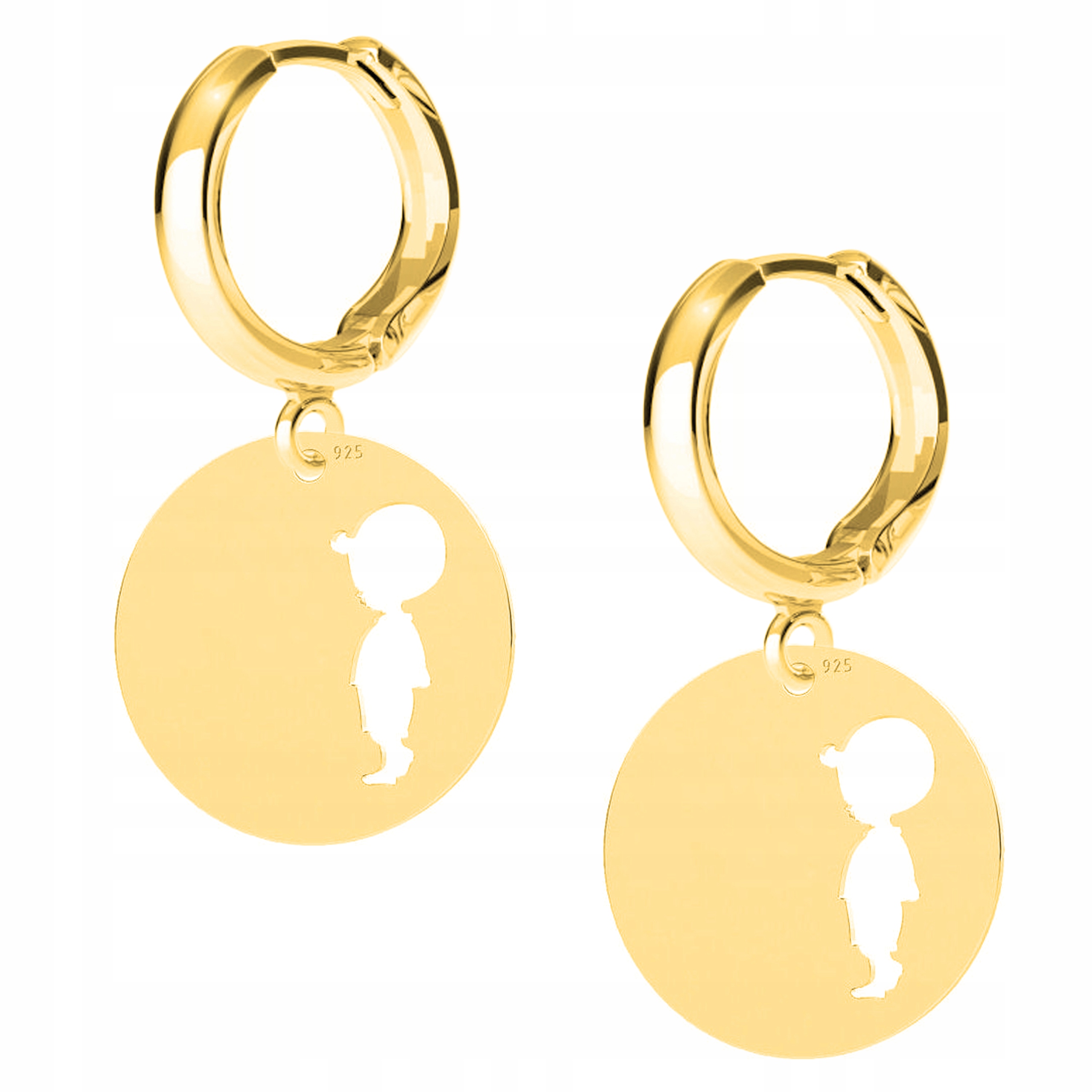 Zlaté Náušnice plíšek Chlapec Gravírování 925